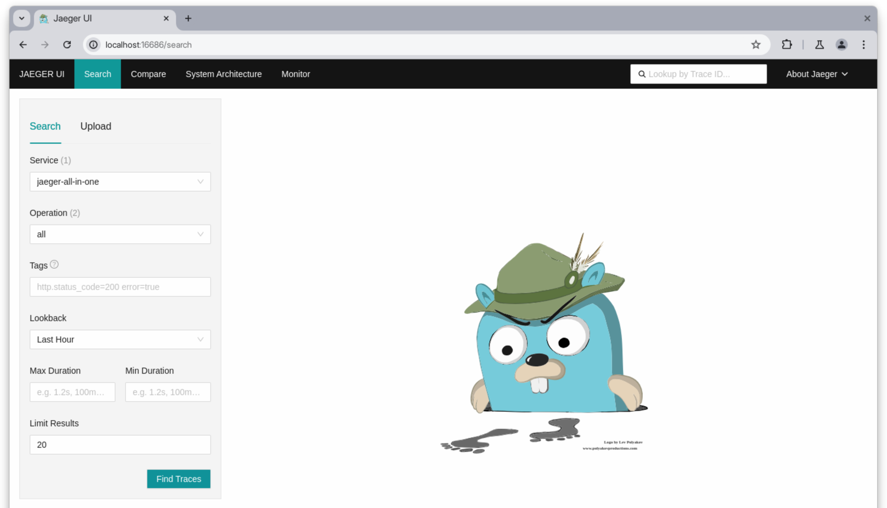 Jaeger search interface in the browser