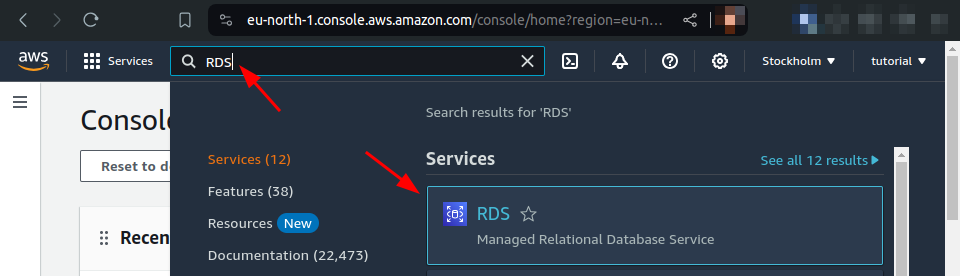 find RDS service