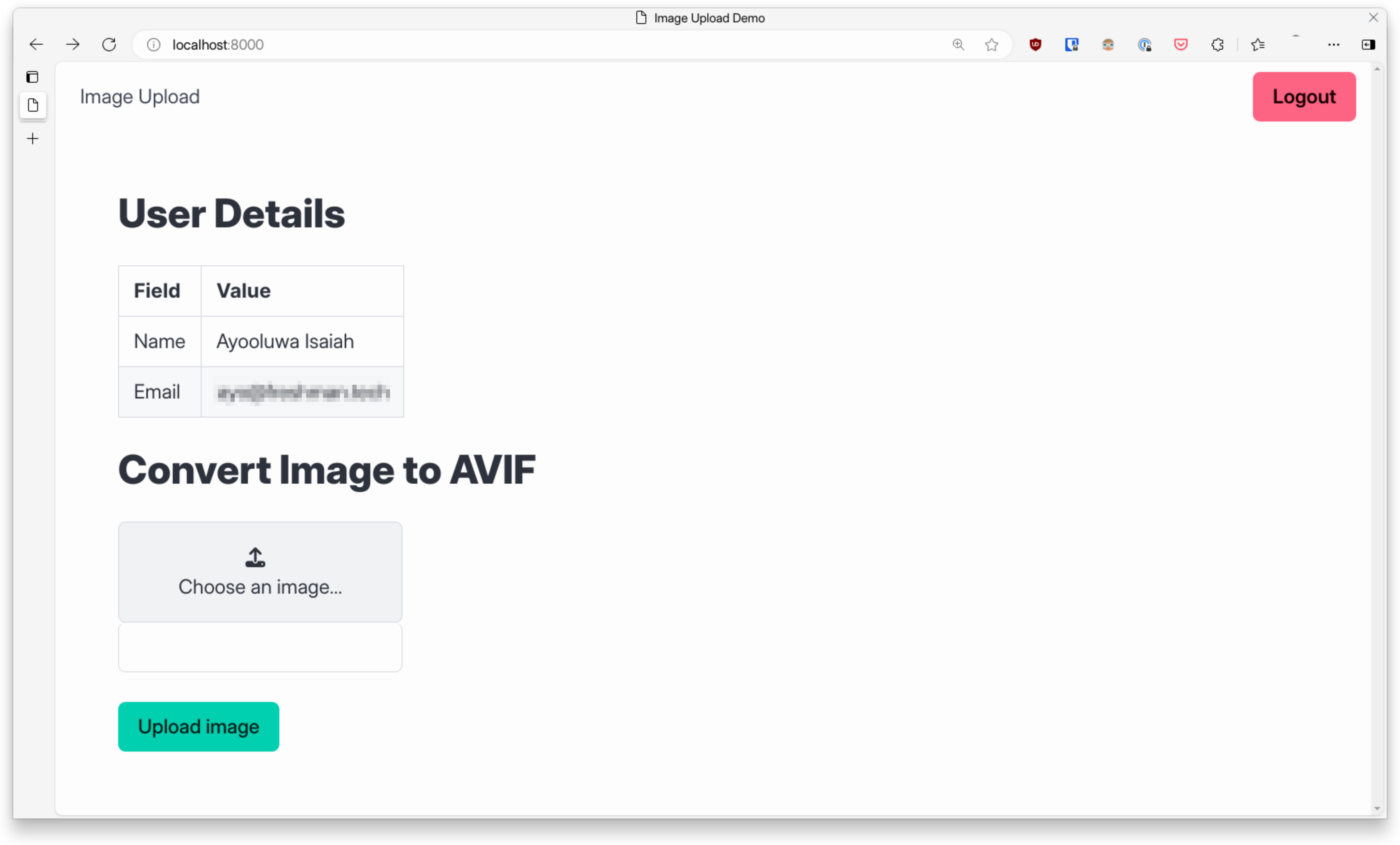 Image Upload page