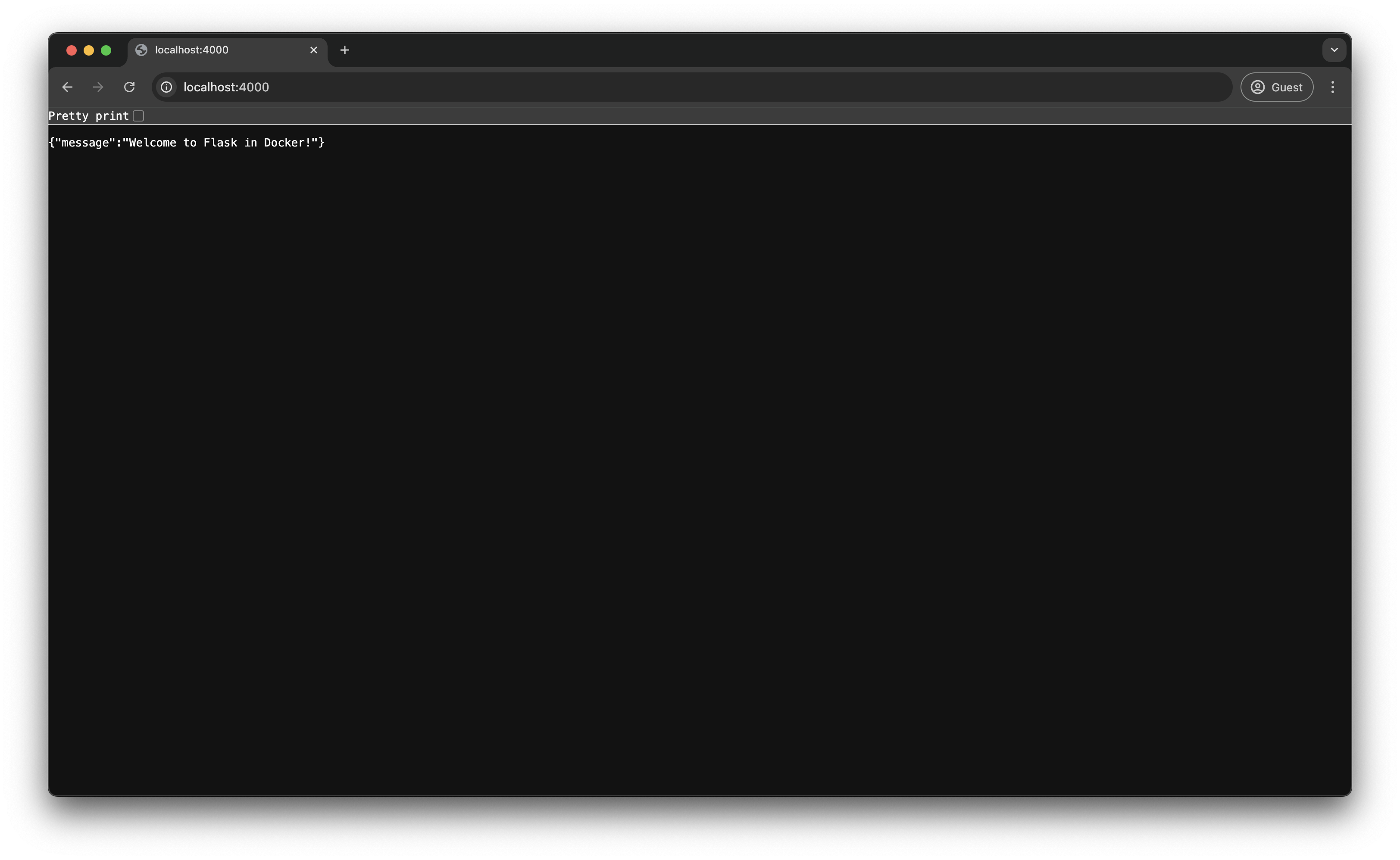 Screenshot confirming that the flask application is now running inside a Docker container