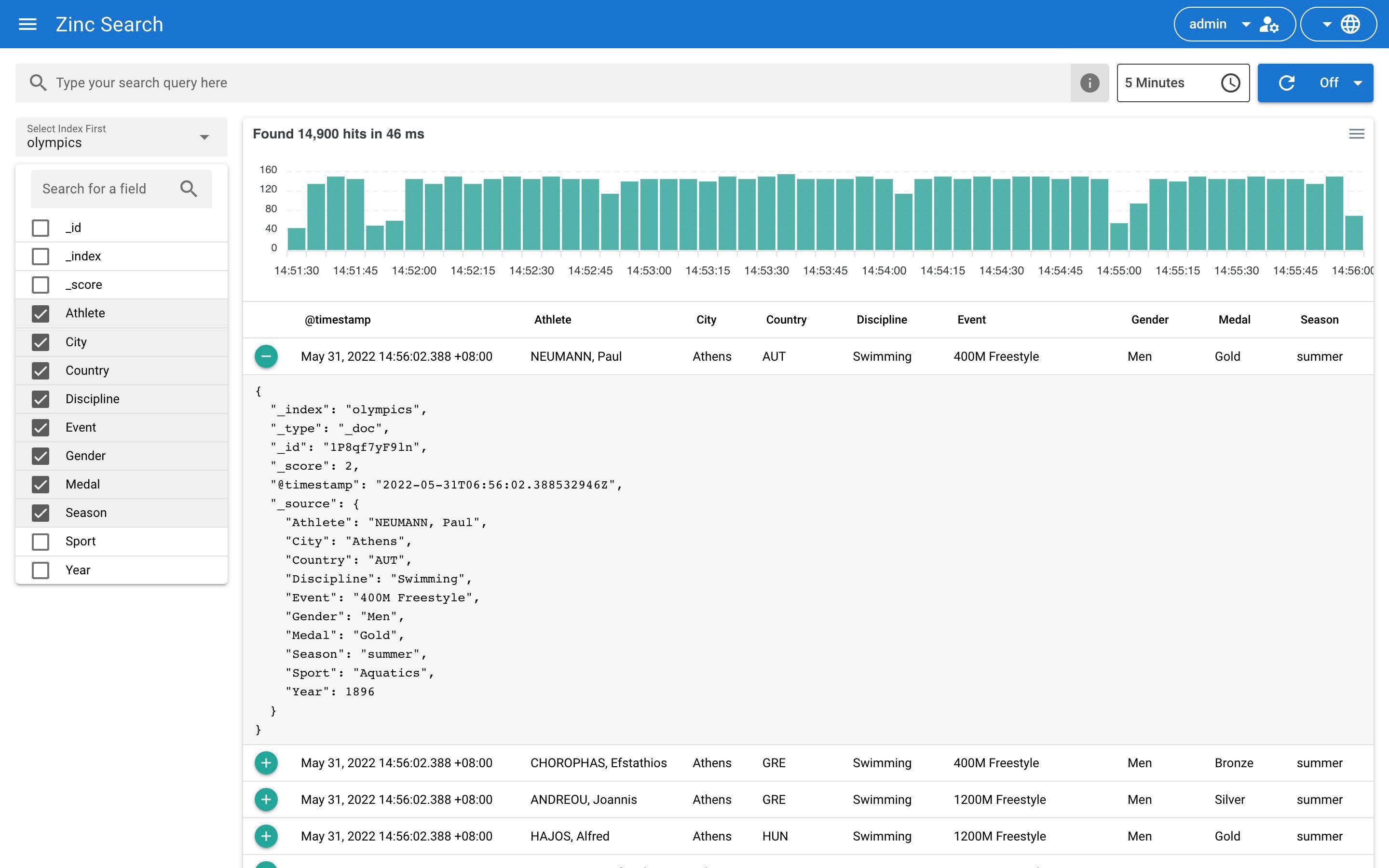 Screenshot of ZincSearch ui