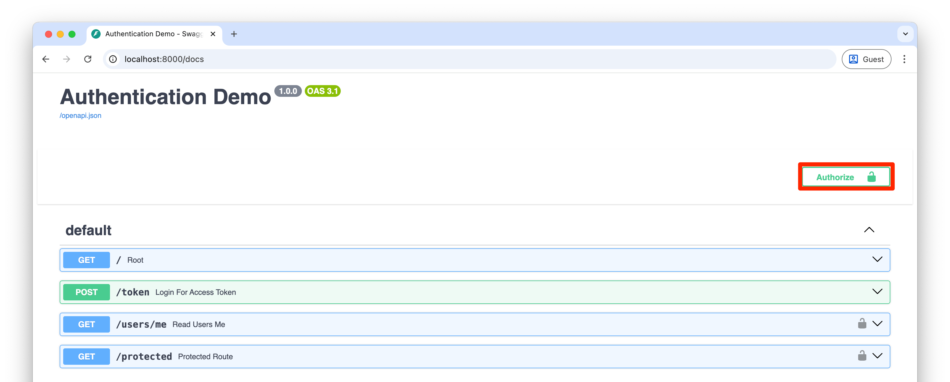 Screenshot showing the authorize button