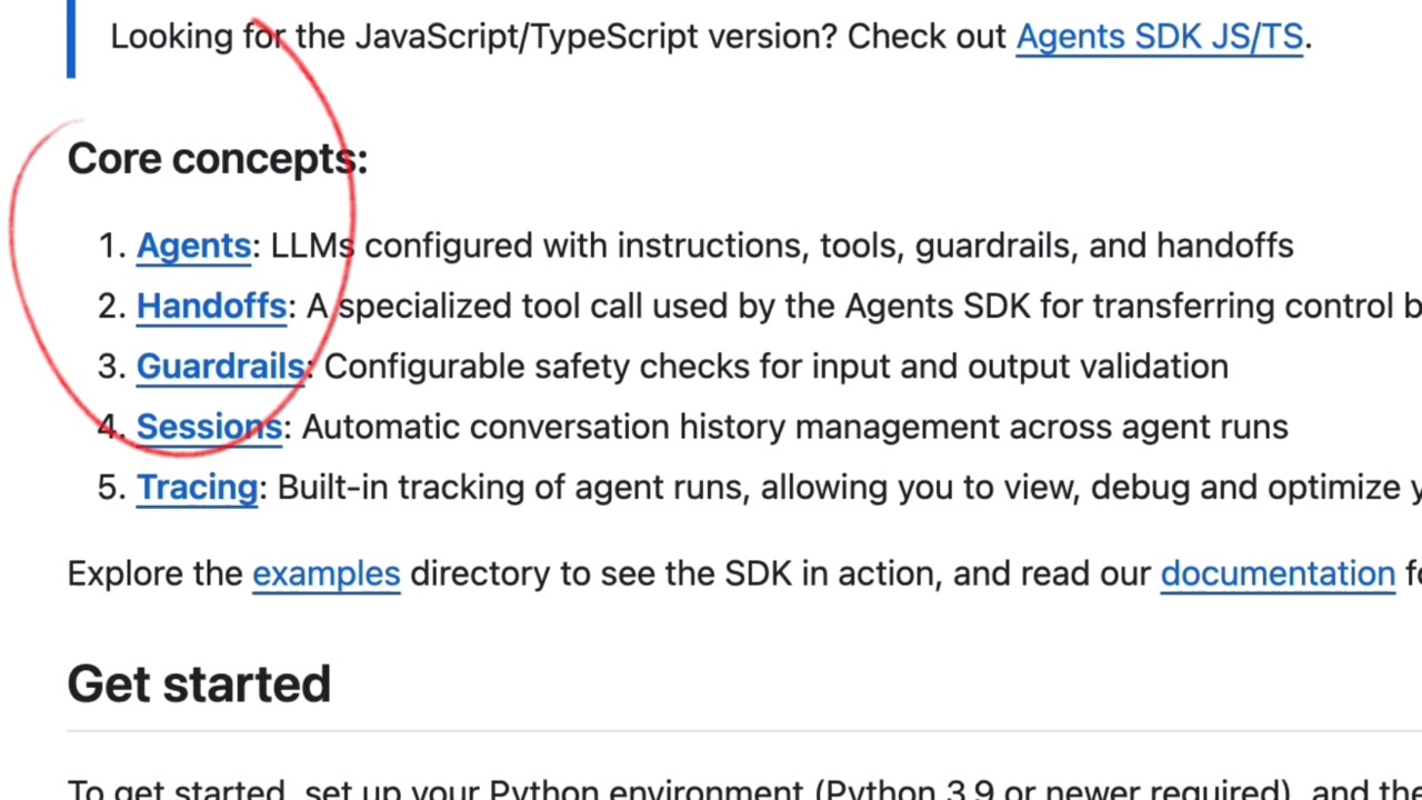 The core concepts of the OpenAI Agents SDK, the foundation for AgentKit, including Agents, Handoffs, Guardrails, Sessions, and Tracing