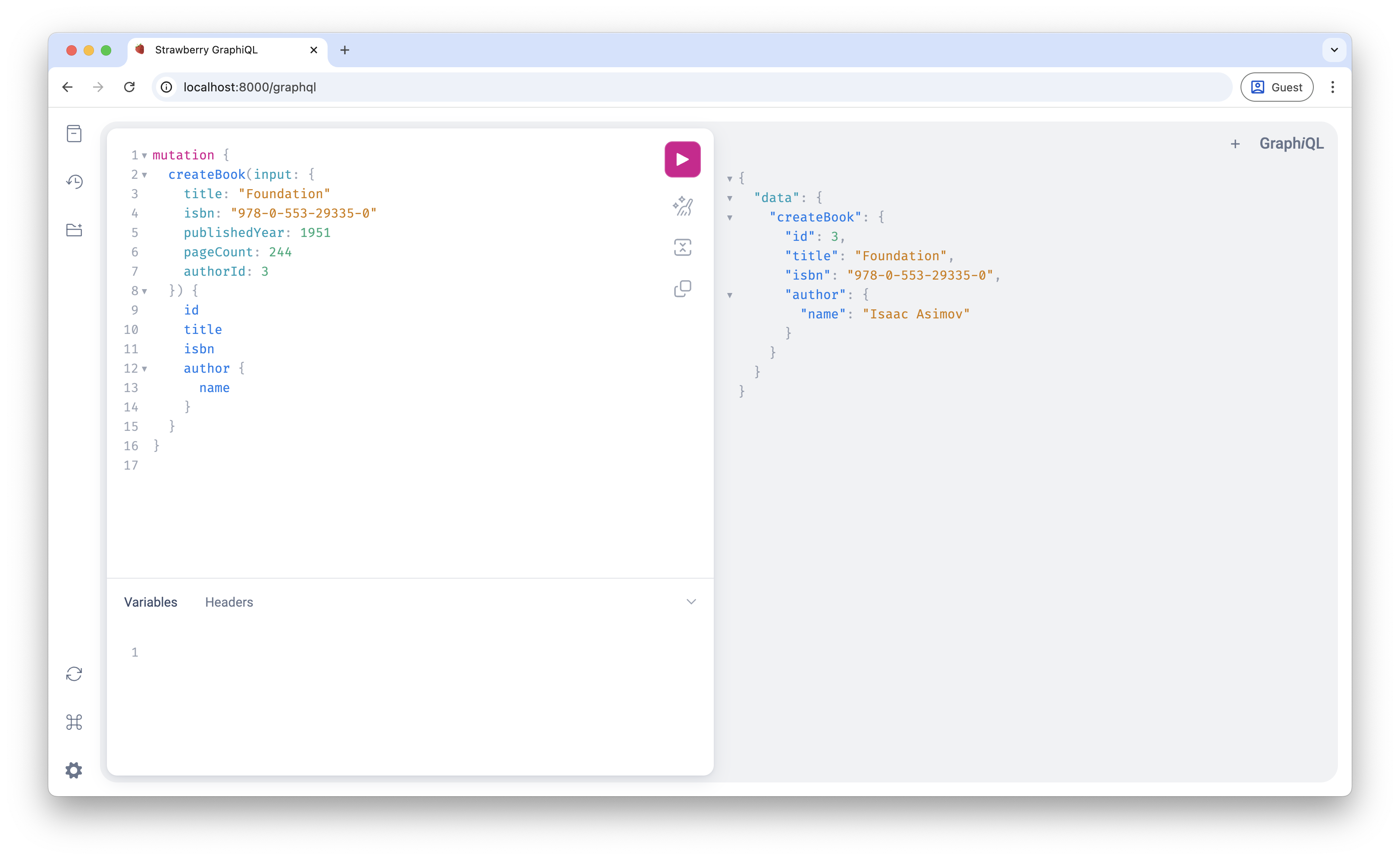 Screenshot of the GraphQL output