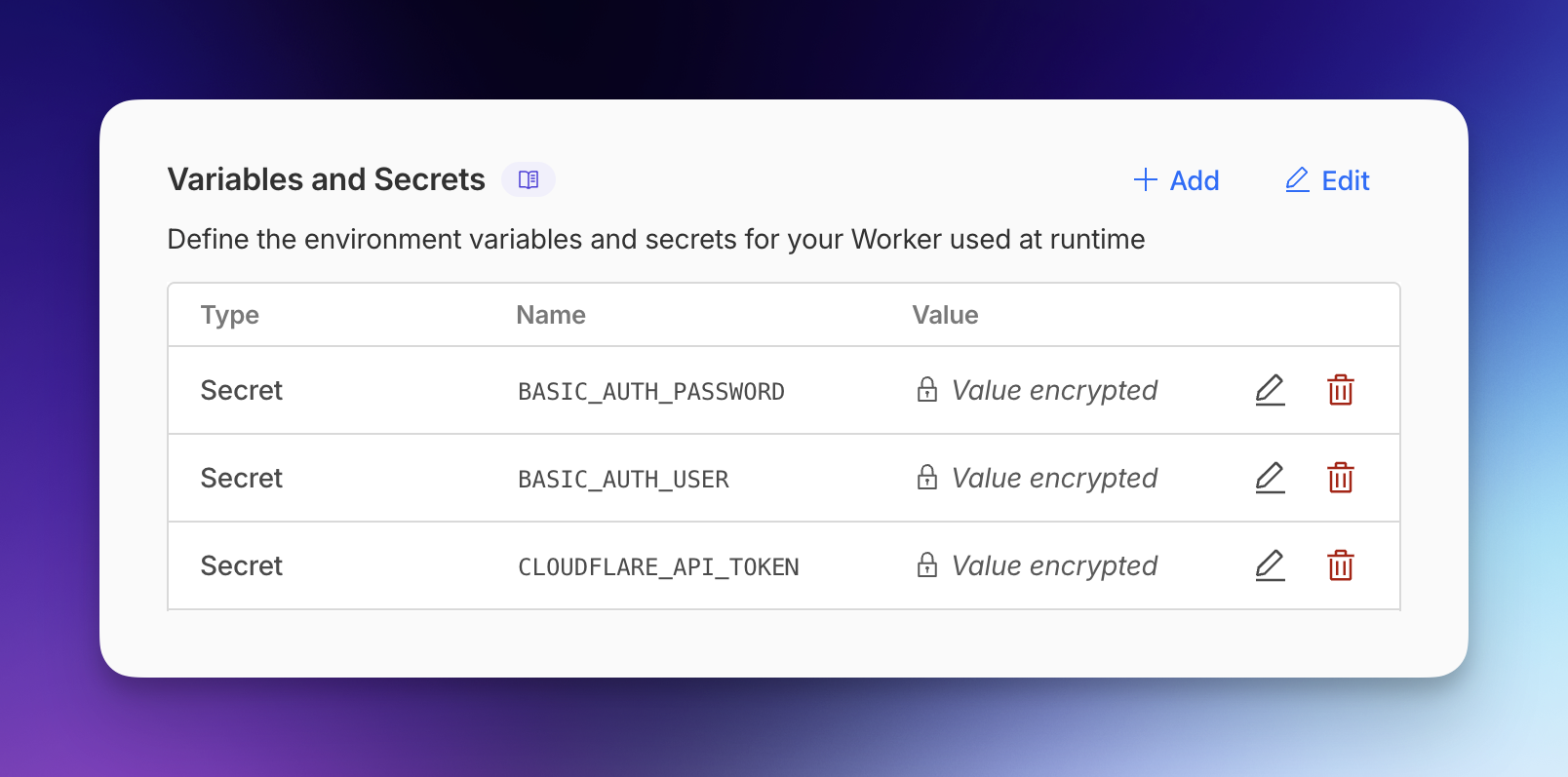 Add Cloudflare secrets