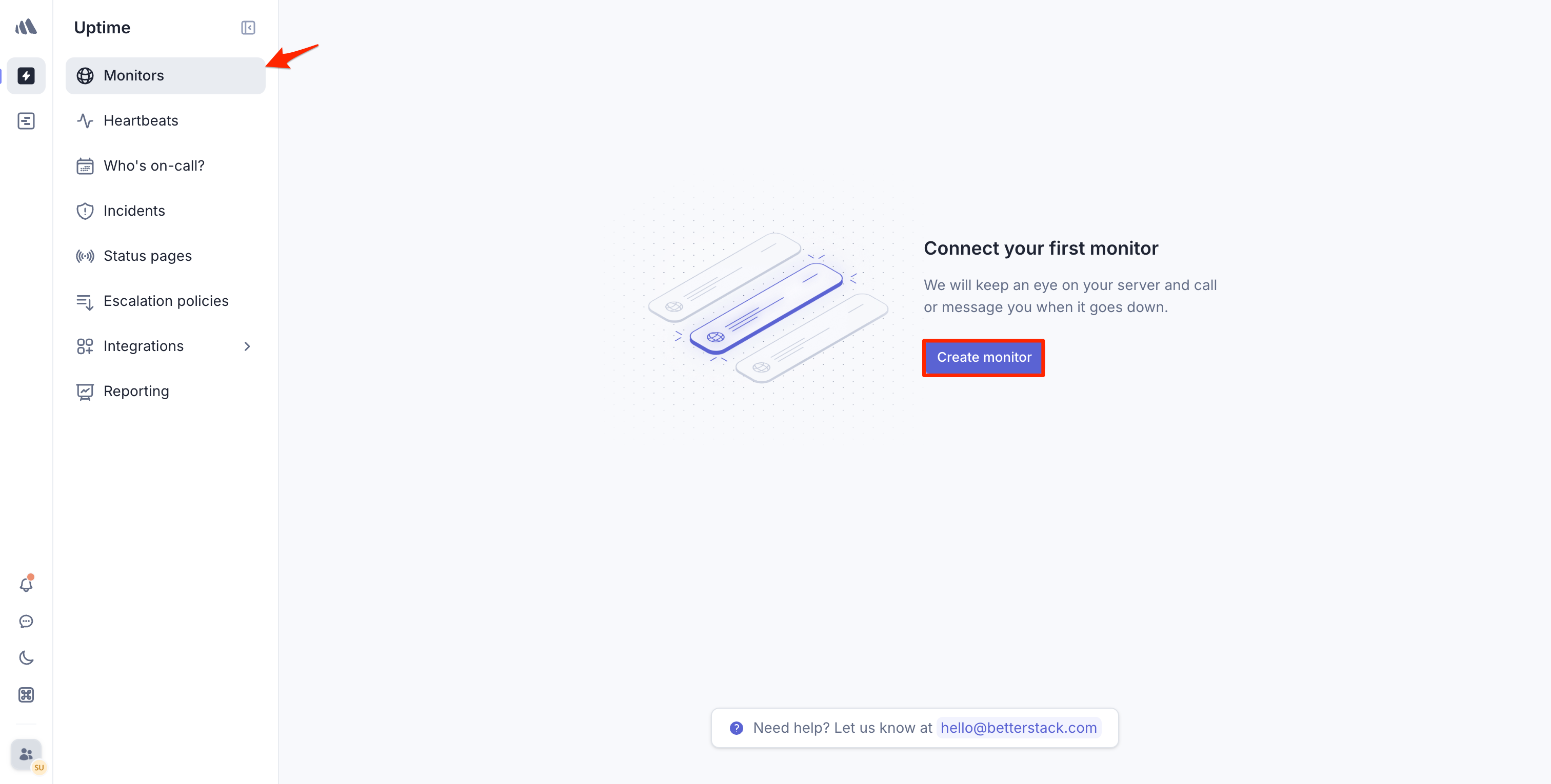 Screenshot of the monitors page, providing an option to create a monitor