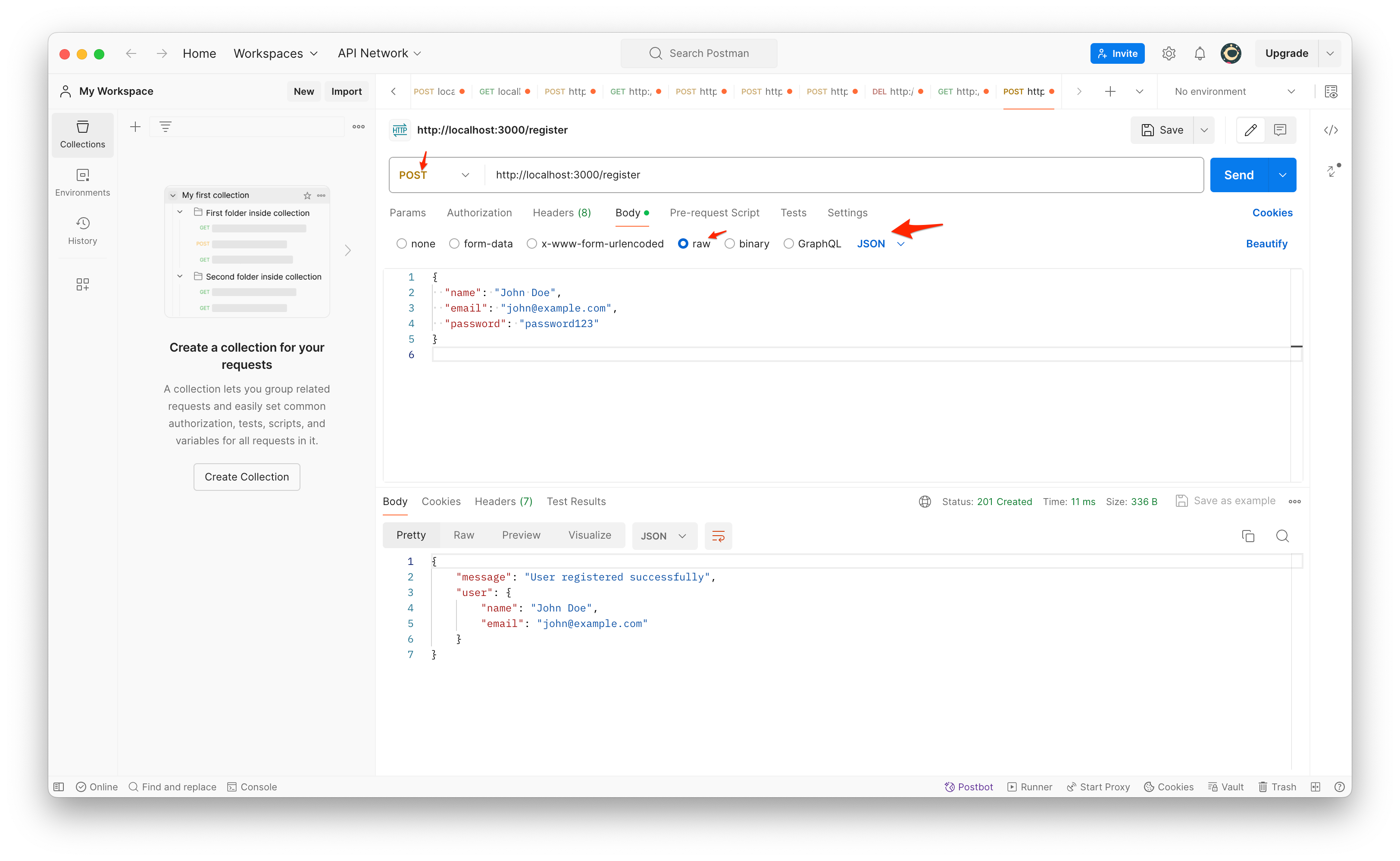 Screenshot of Postman output