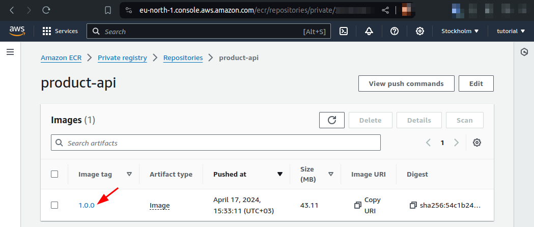 product-api image on ECR