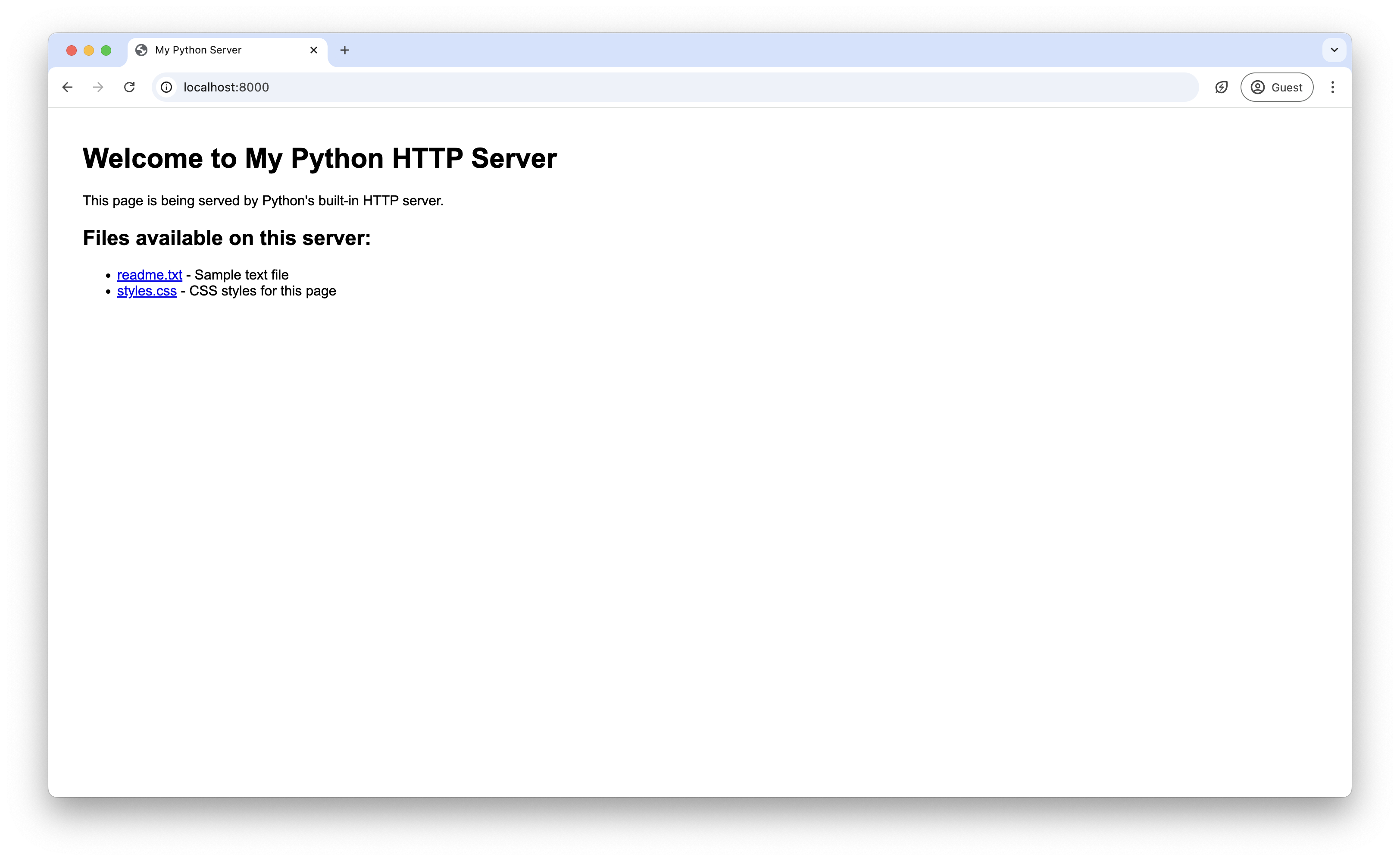 Screenshot of the custom welcome page