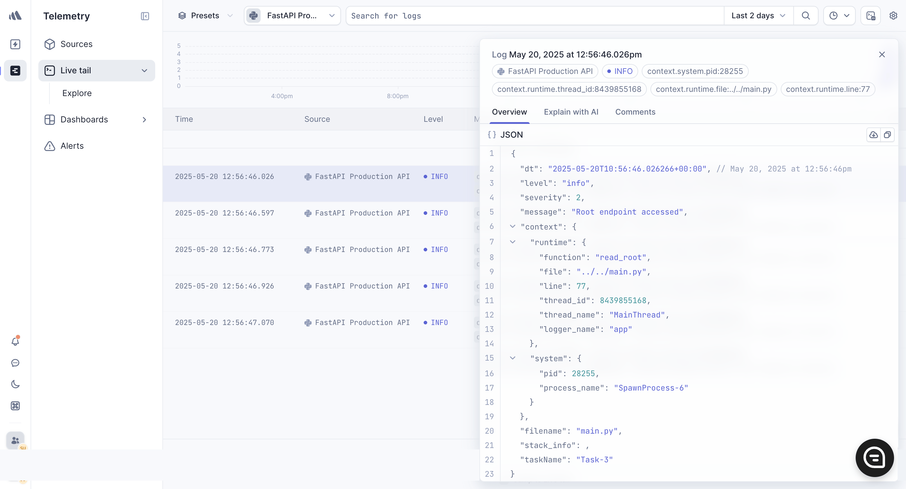 Expanded log entry view