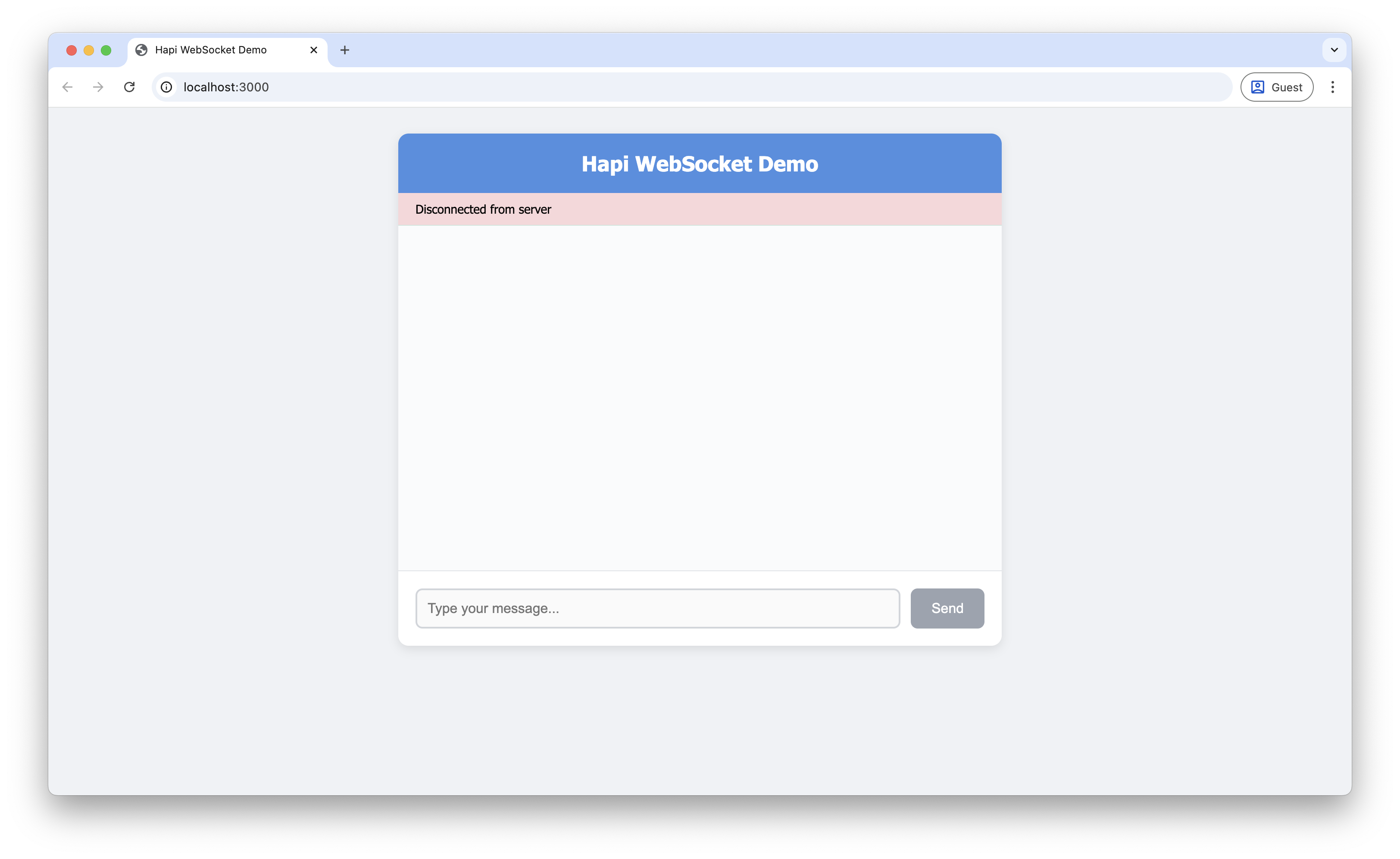 Screenshot of the Hapi WebSocket demo interface