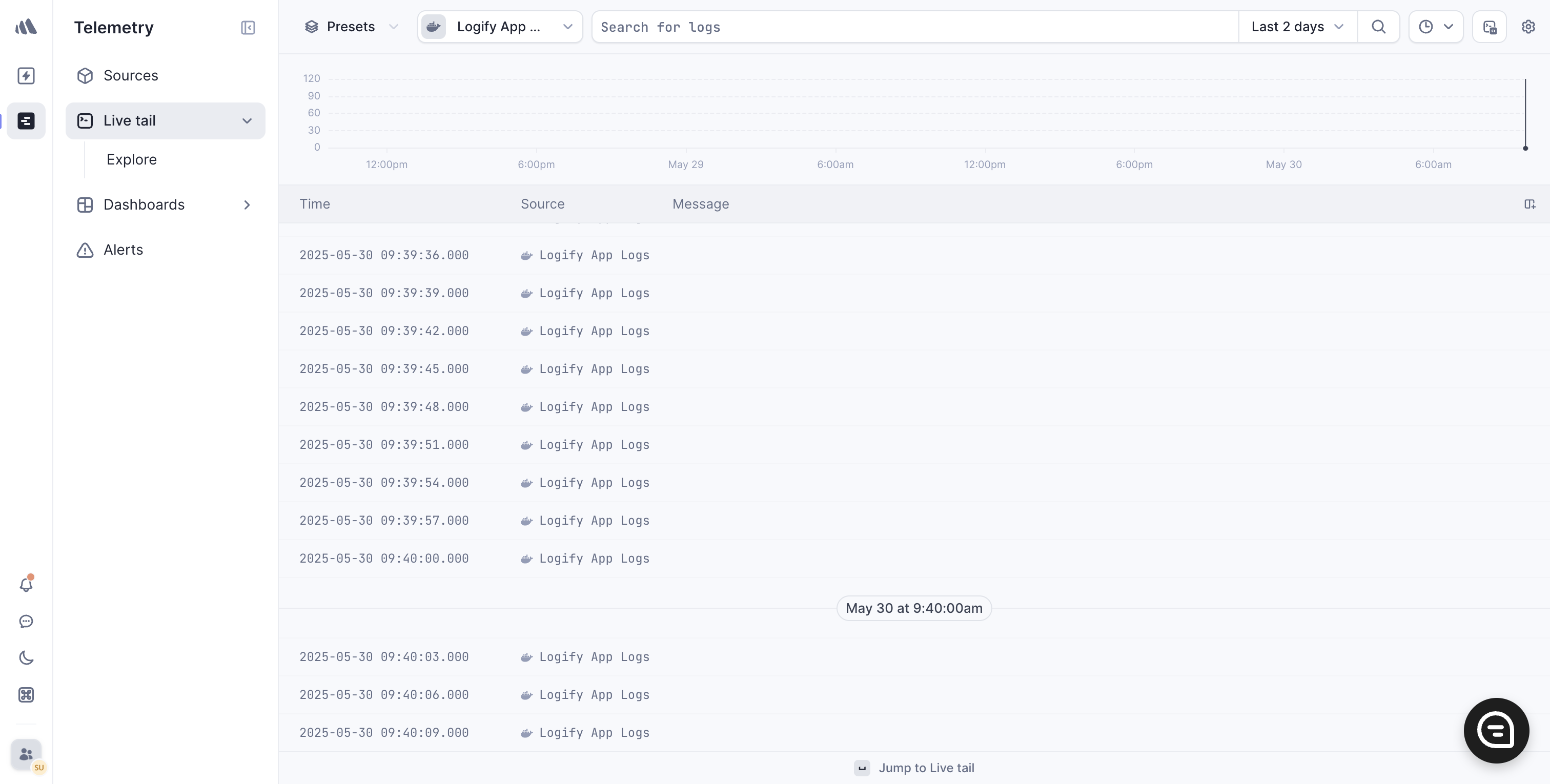 Better Stack live tail page