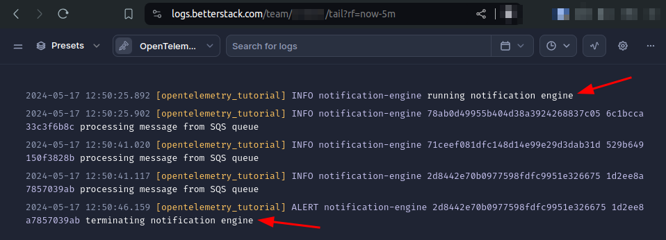 Better Stack logs