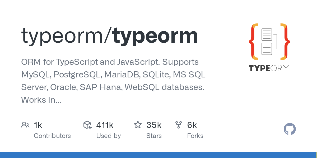 Screenshot of TypeORM GitHub page