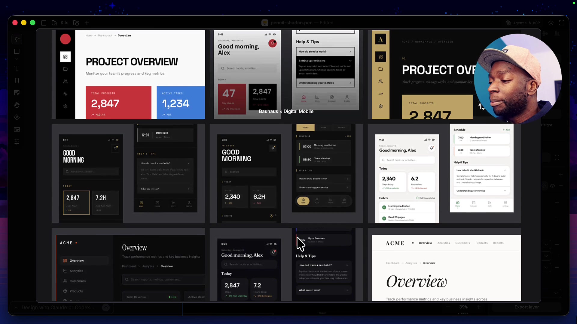 The extensive gallery of pre-built style guides in Pencil, offering various aesthetics from minimalist to editorial.