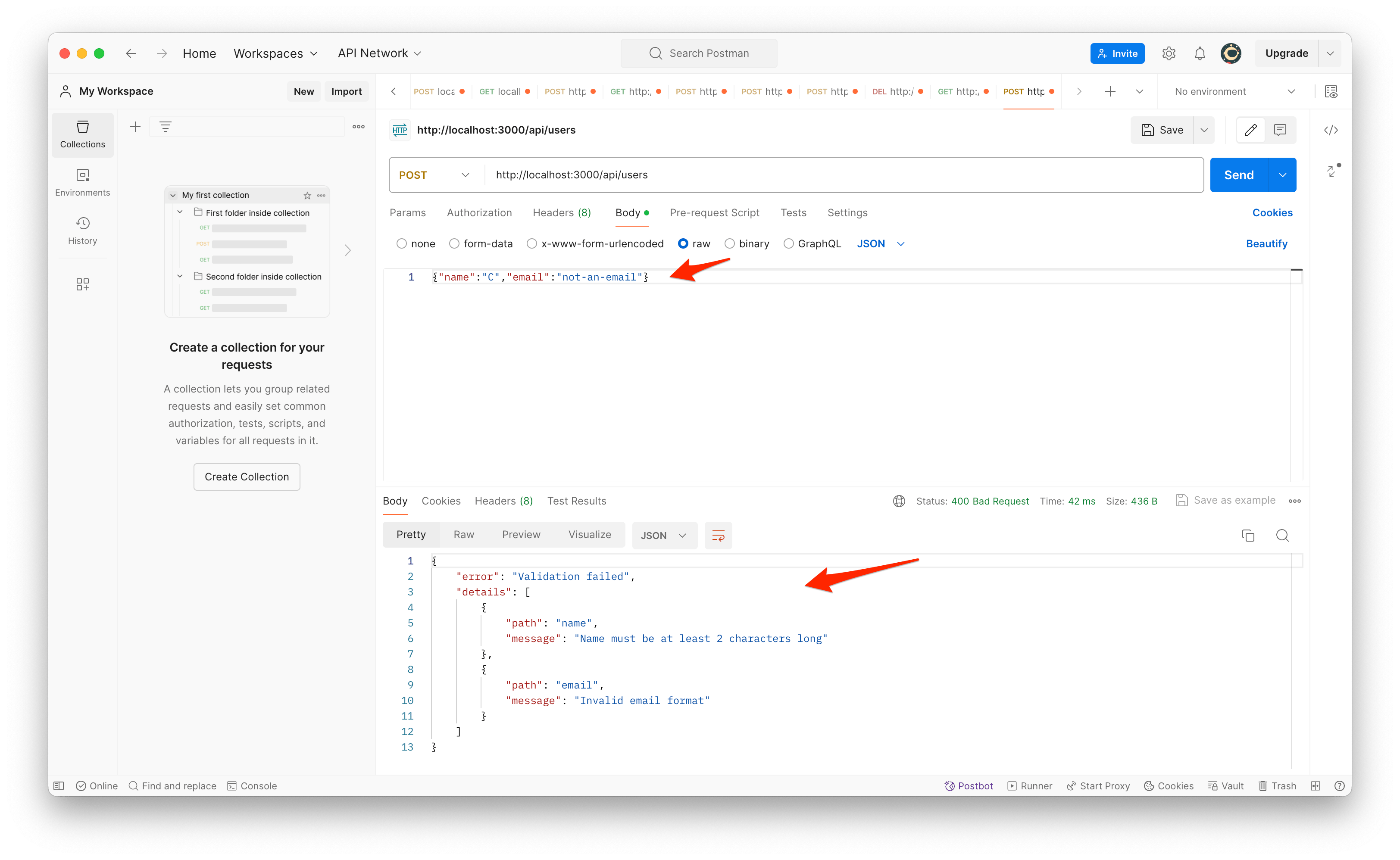 Postman validation error example
