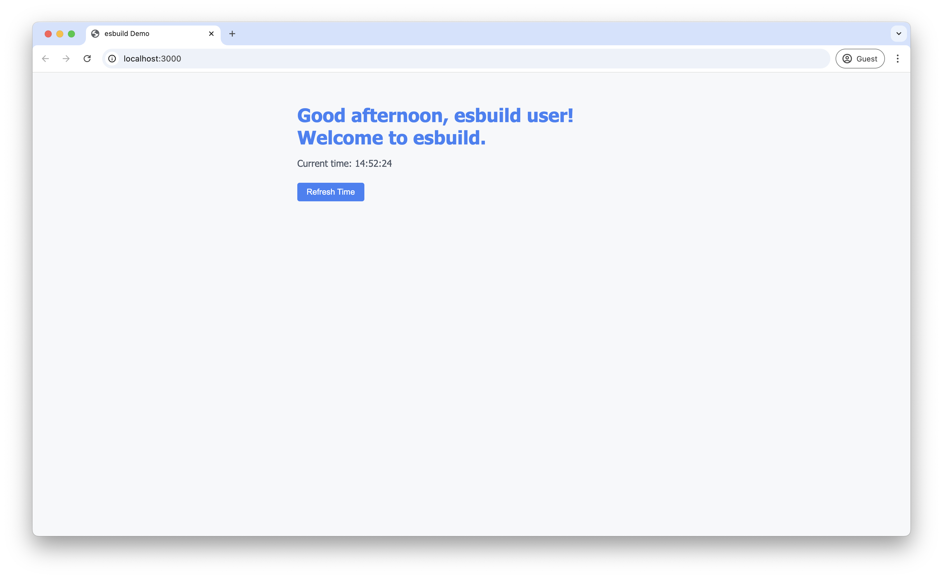 Screenshot showing the application with proper CSS styling applied, displaying a blue header, styled text, and a blue button