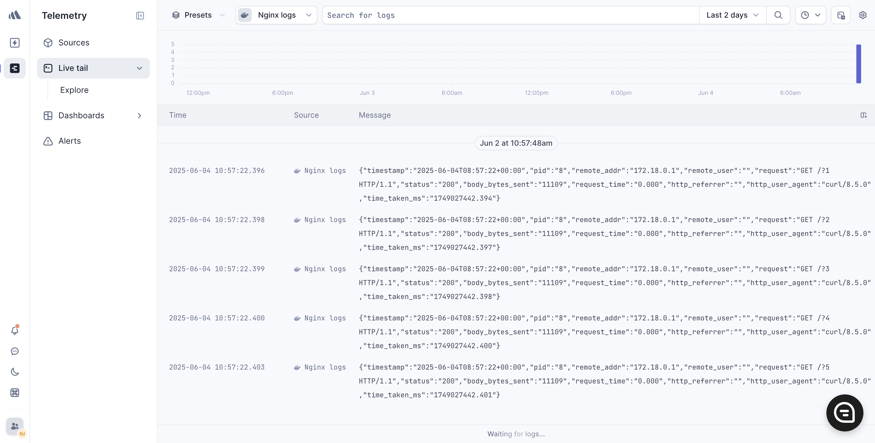 Screenshot of Nginx logs in Better Stack