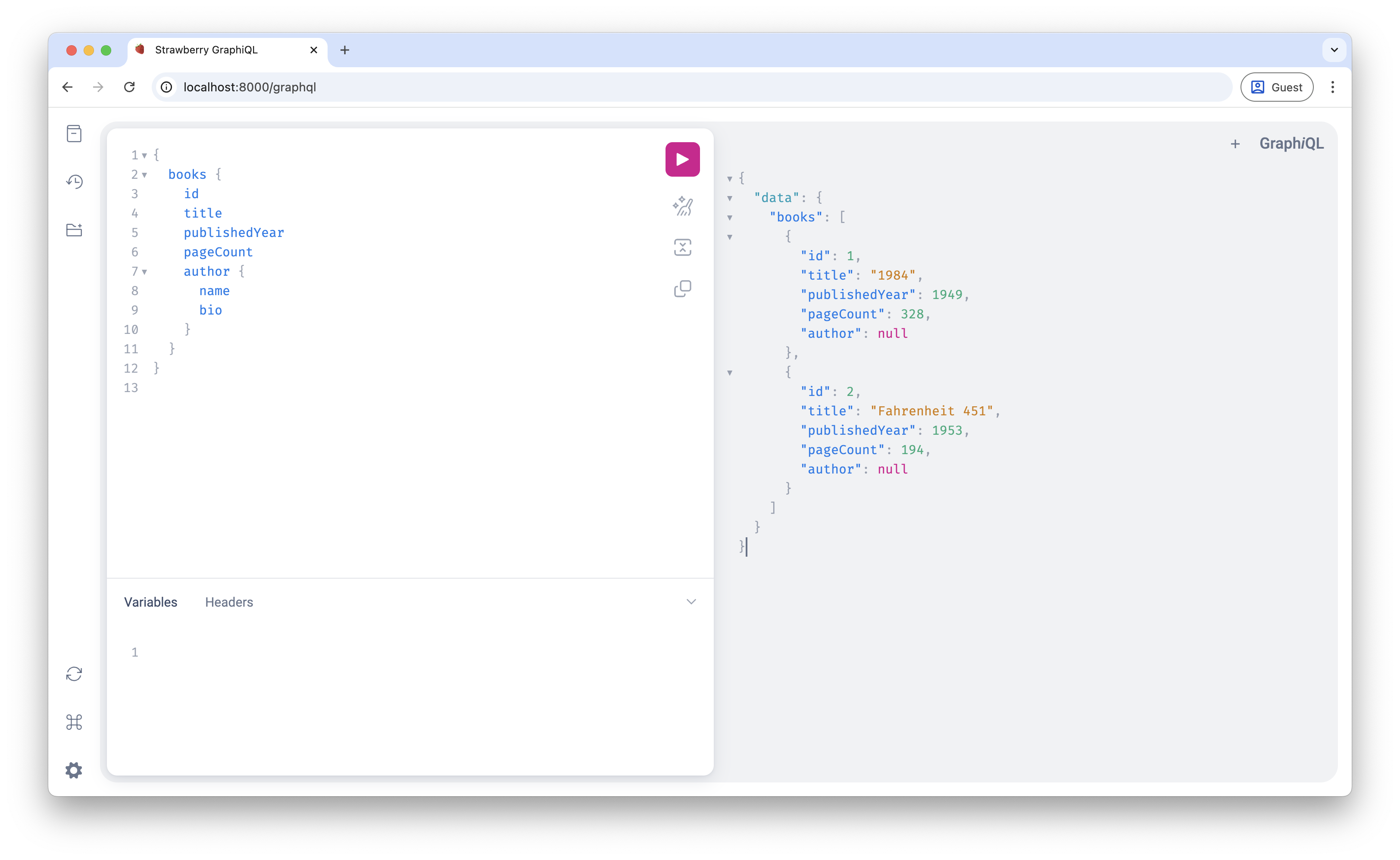 Screenshot of the GraphQL output