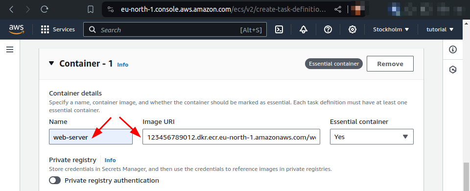 configure container 1