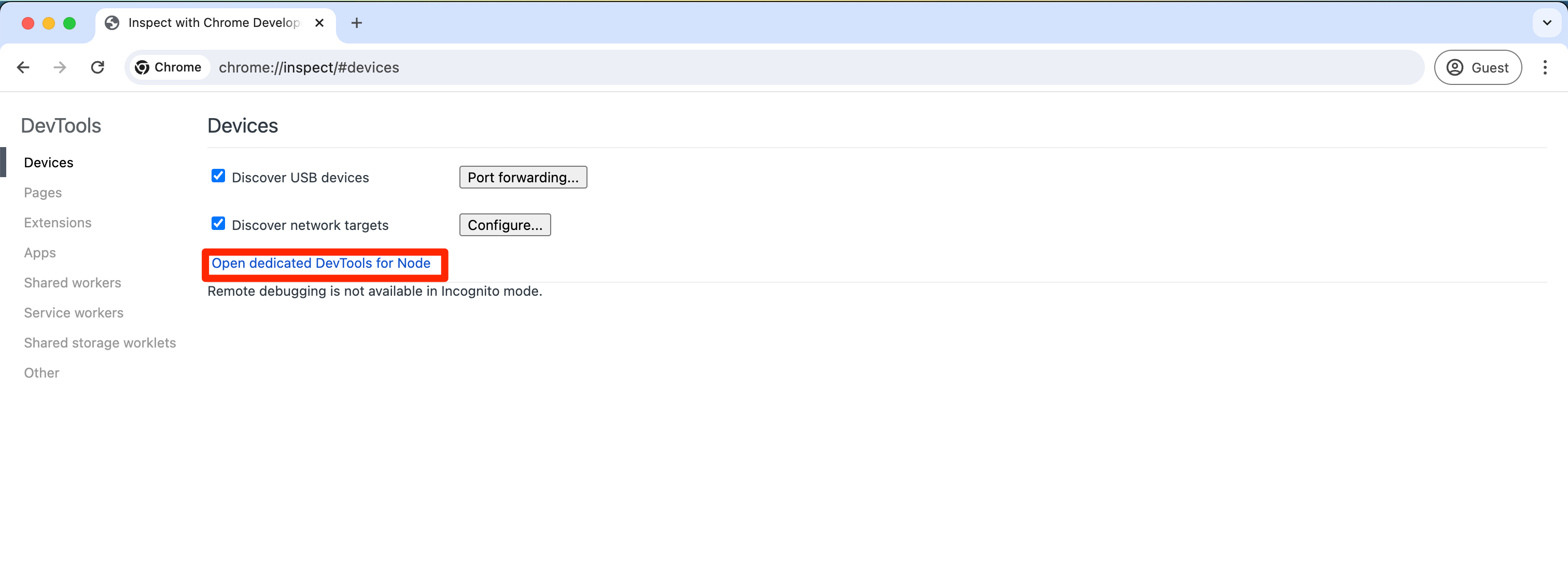 Chrome inspect page screenshot