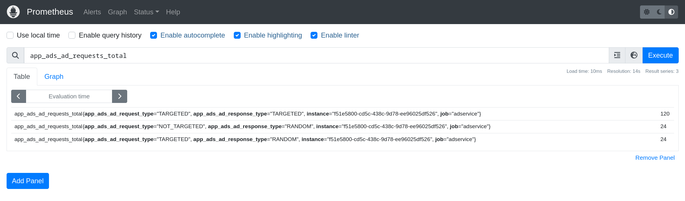 Prometheus interface showing metrics