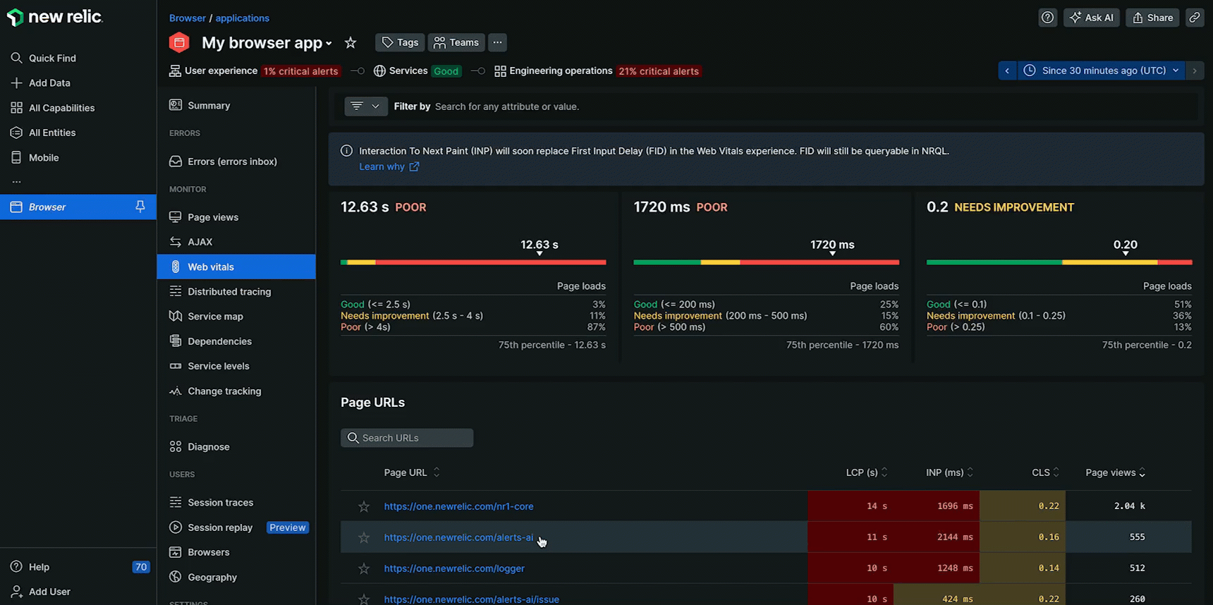 New Relic UI Screenshot