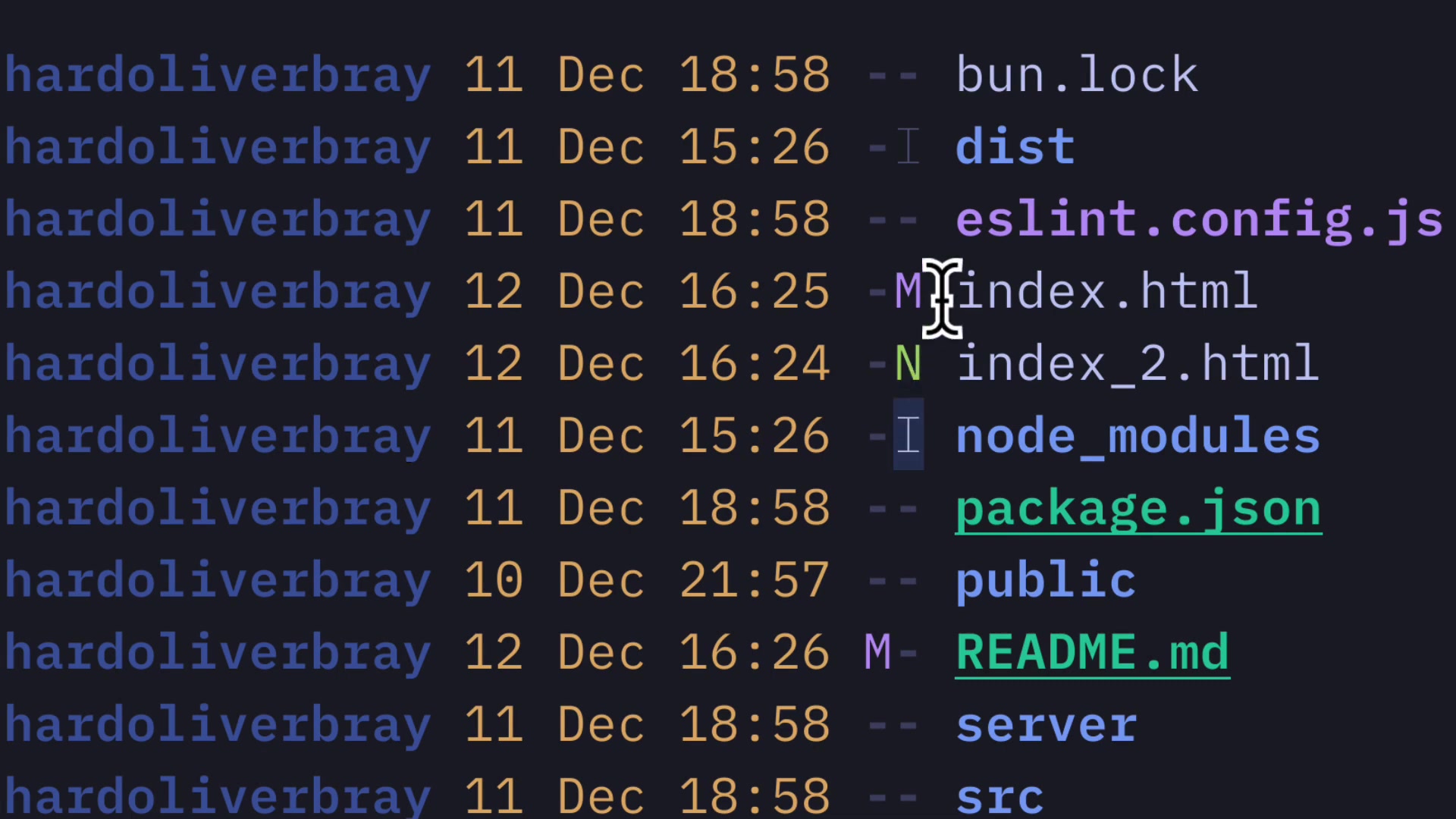 eza Git integration output