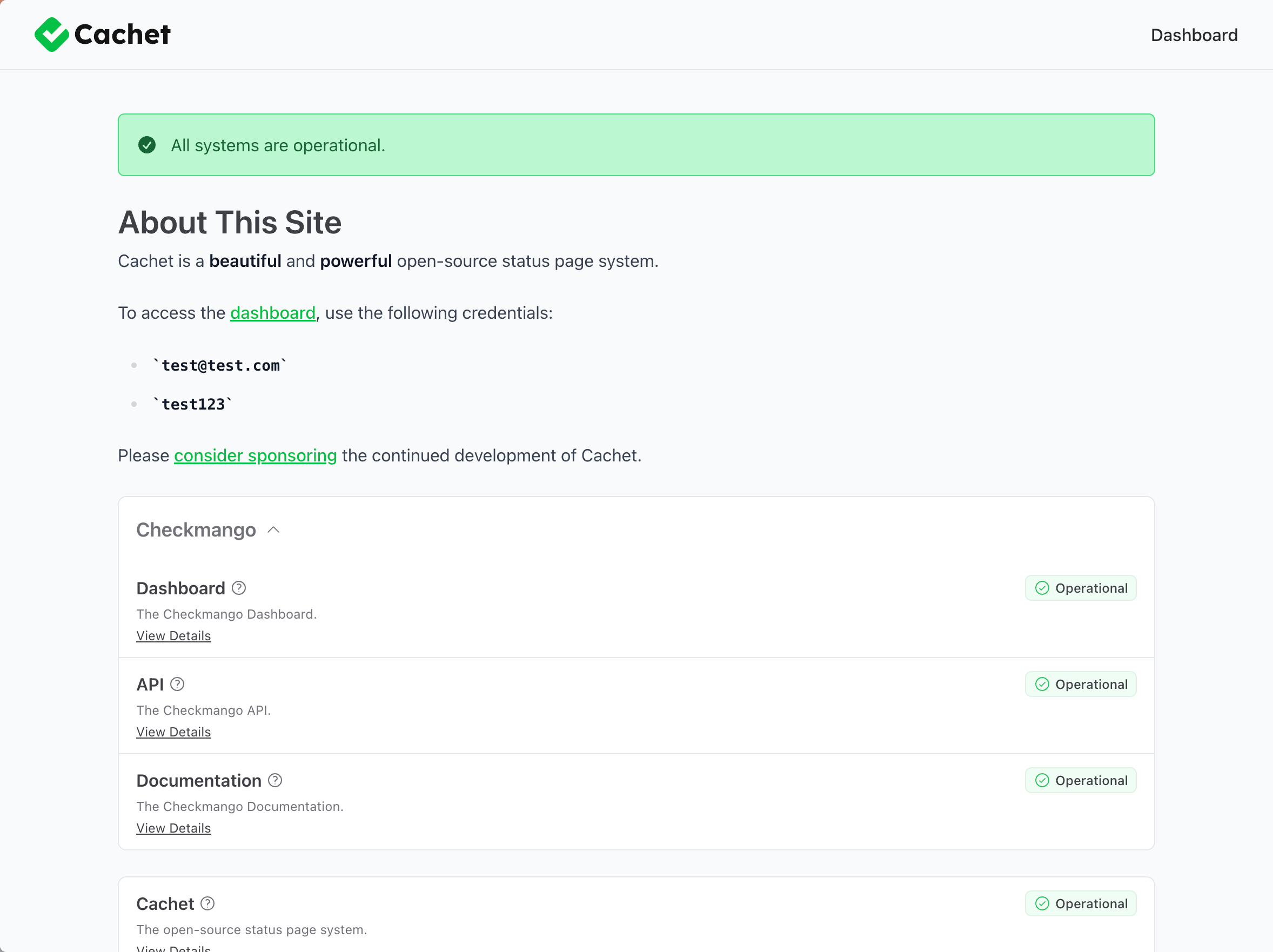 Cachet Dashboard