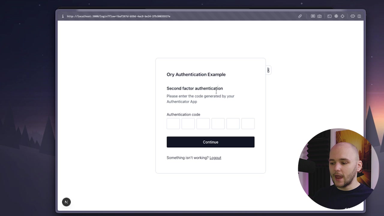 The login flow now shows a screen for "Second factor authentication" asking for the code from the authenticator app.