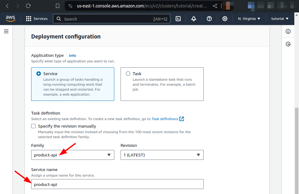 specify task definition family