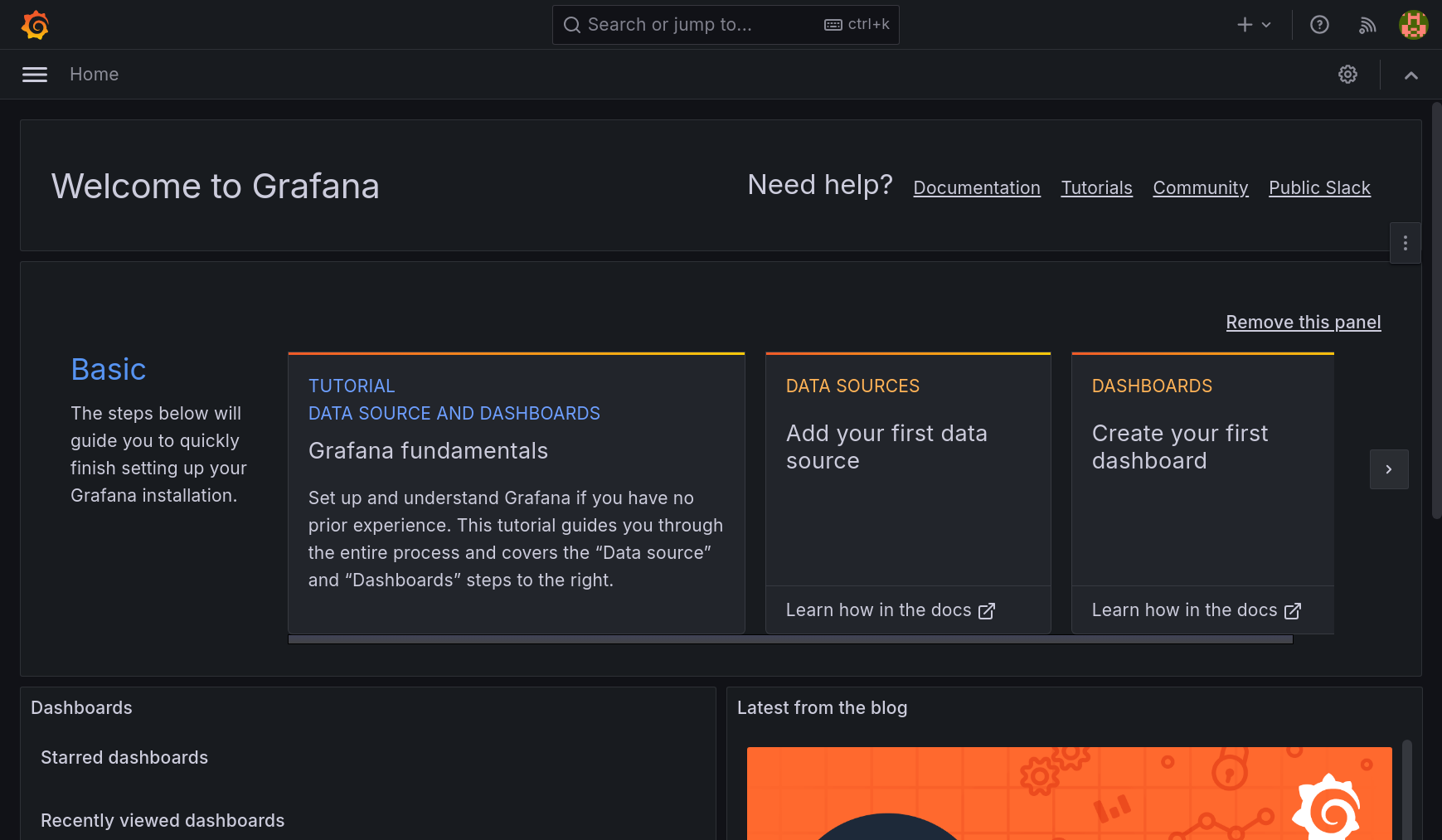 Grafana homepage