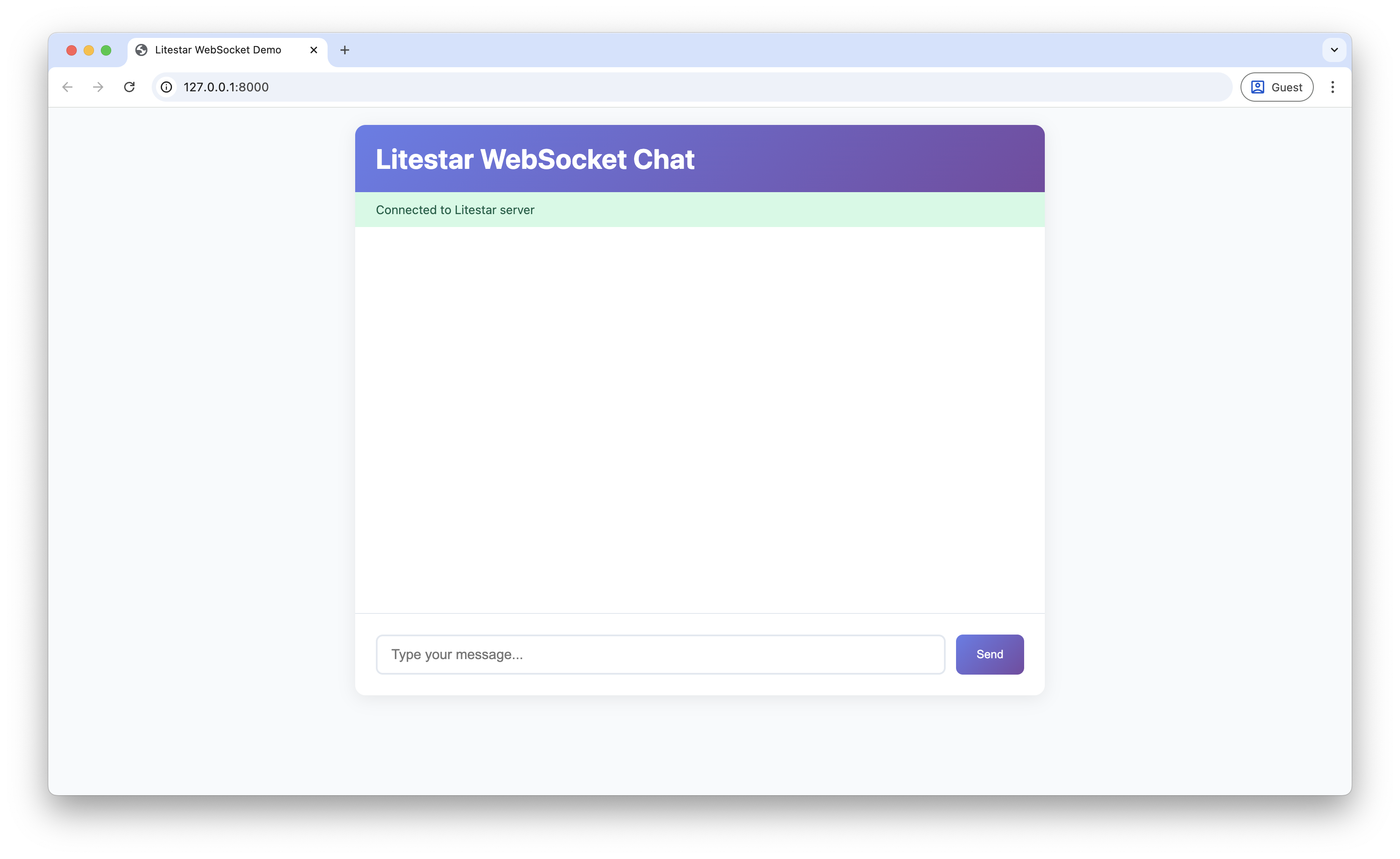 Screenshot of Litestar WebSocket streaming dashboard