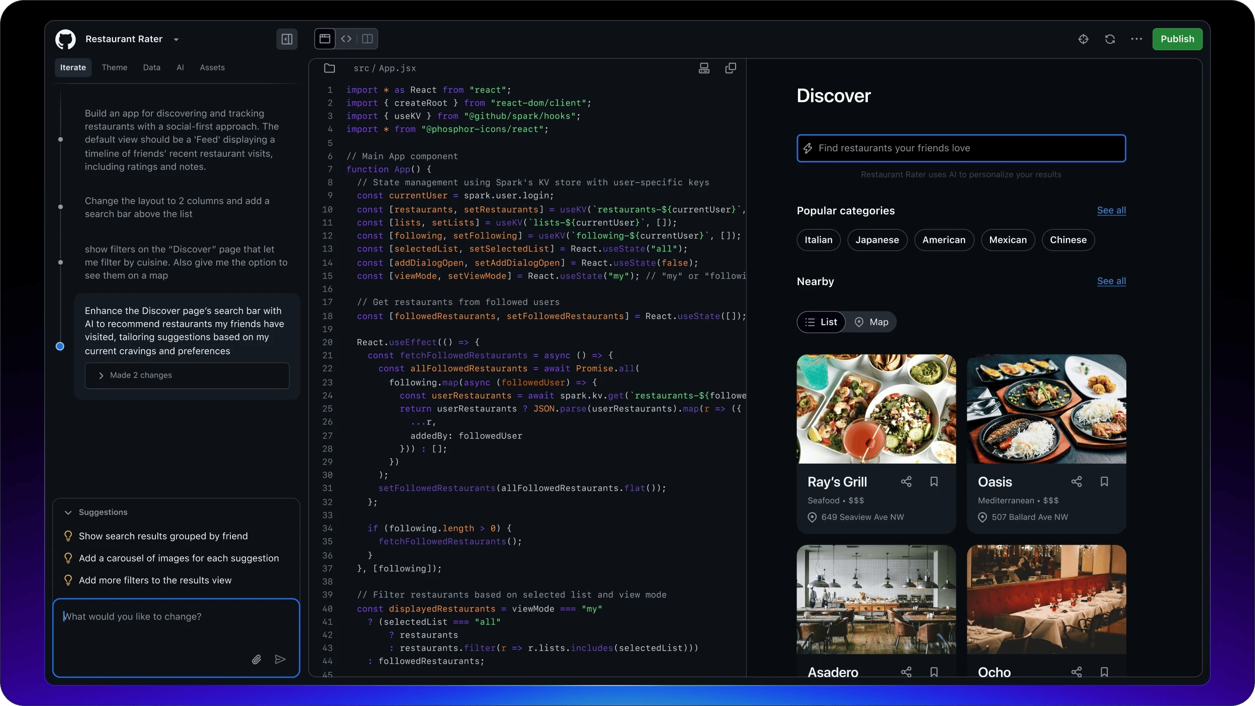 GitHub Spark PWA interface showing micro-app management with mobile-first design and instant deployment