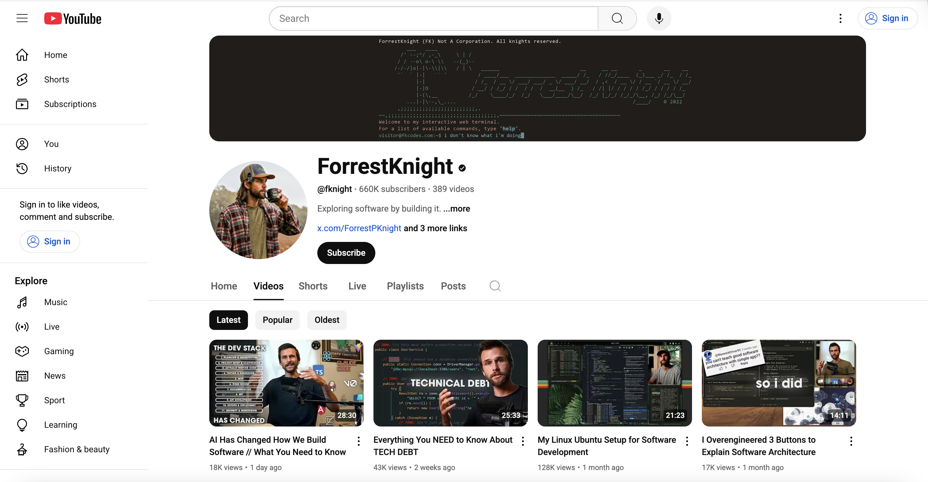Forrest Knight Youtube channel