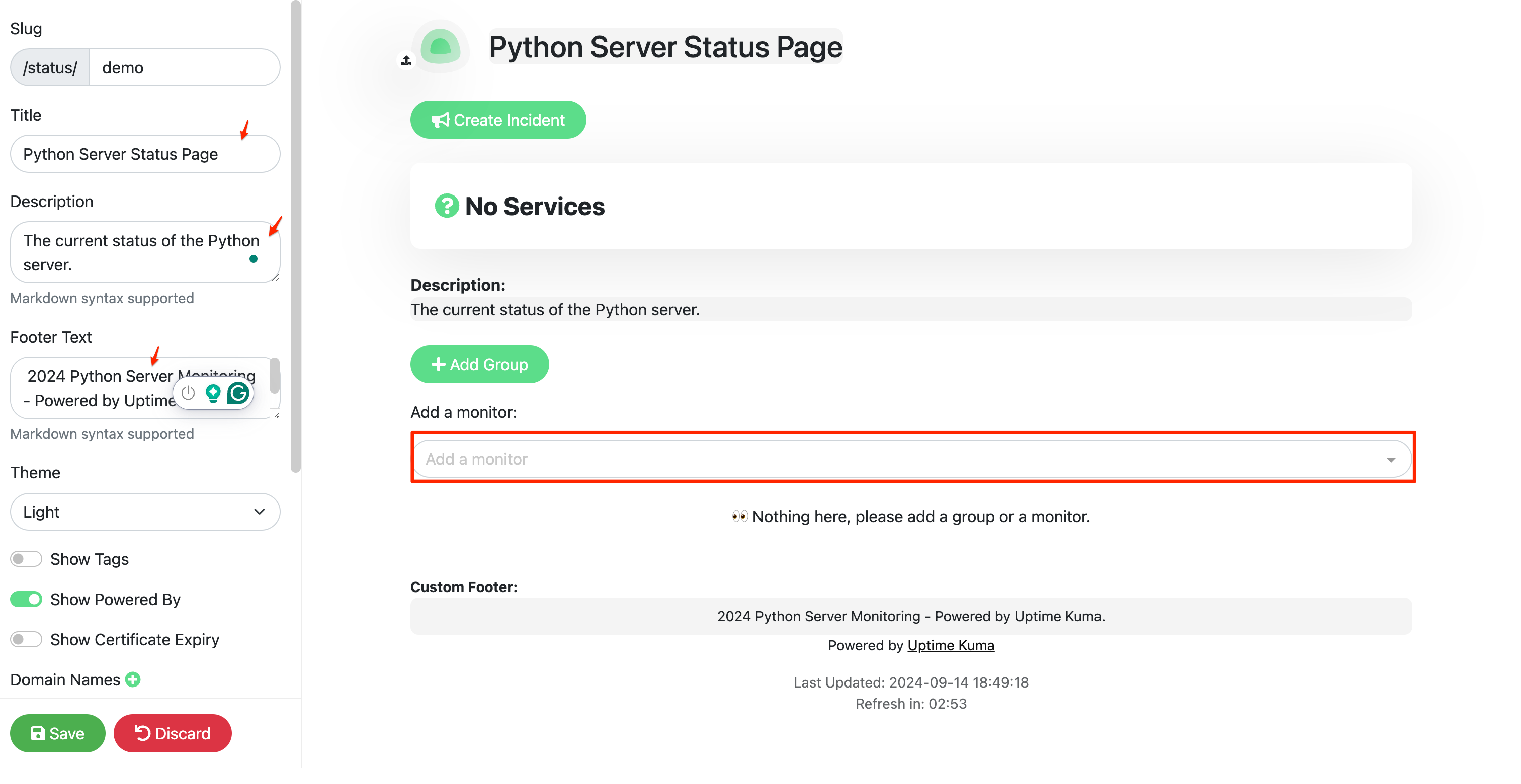 Screenshot showing where to add a monitor
