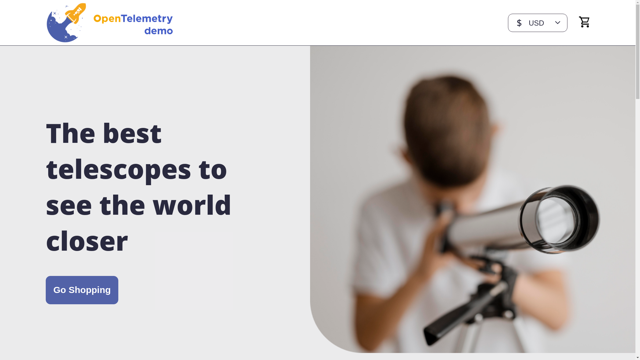 OpenTelemetry Demo homepage