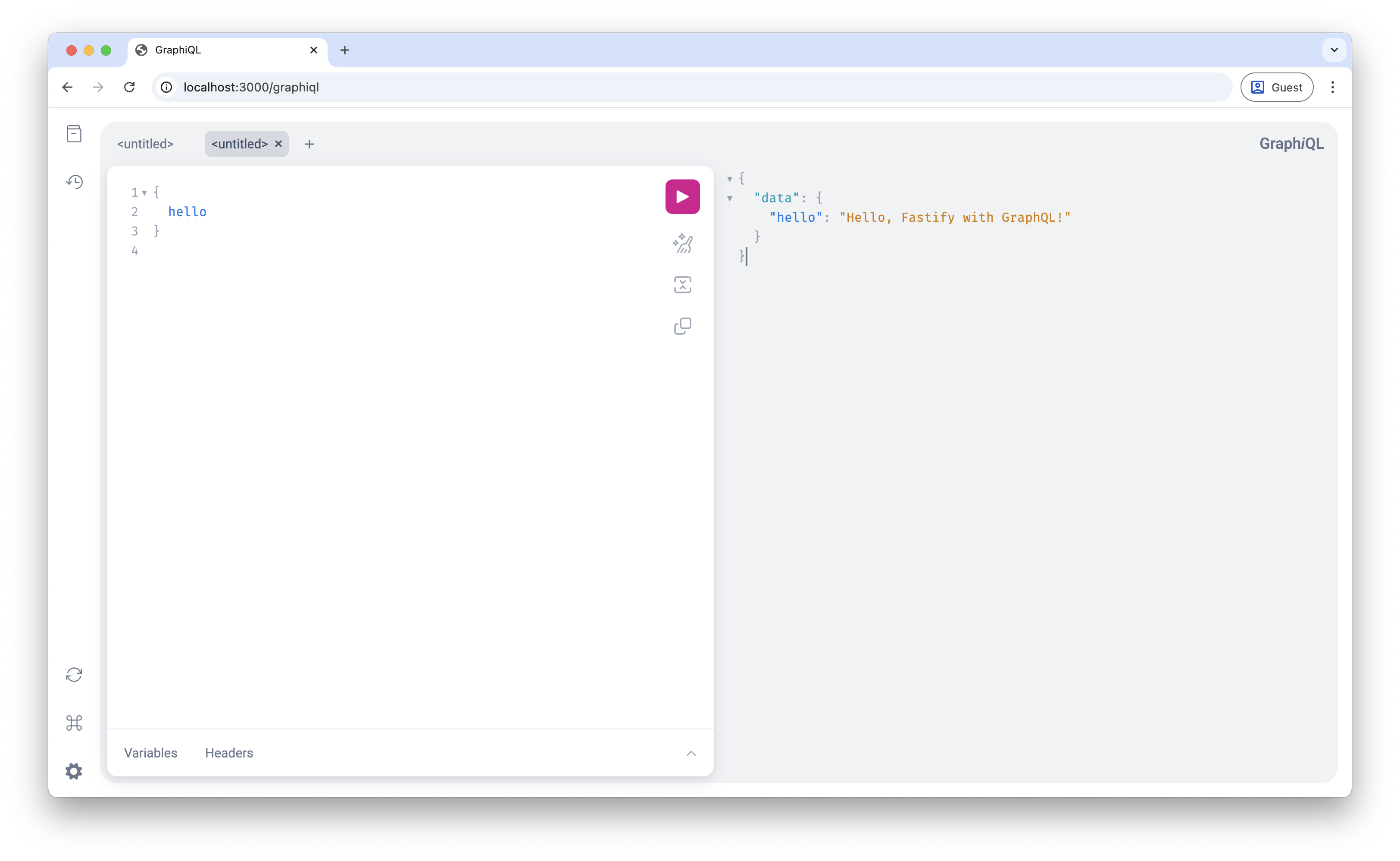 Screenshot of hello message from GraphQL