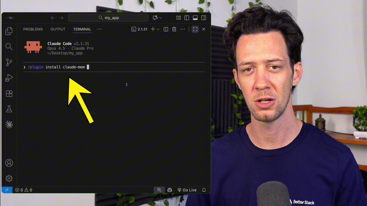 The command to install the `claude-mem` plugin from the newly added marketplace.