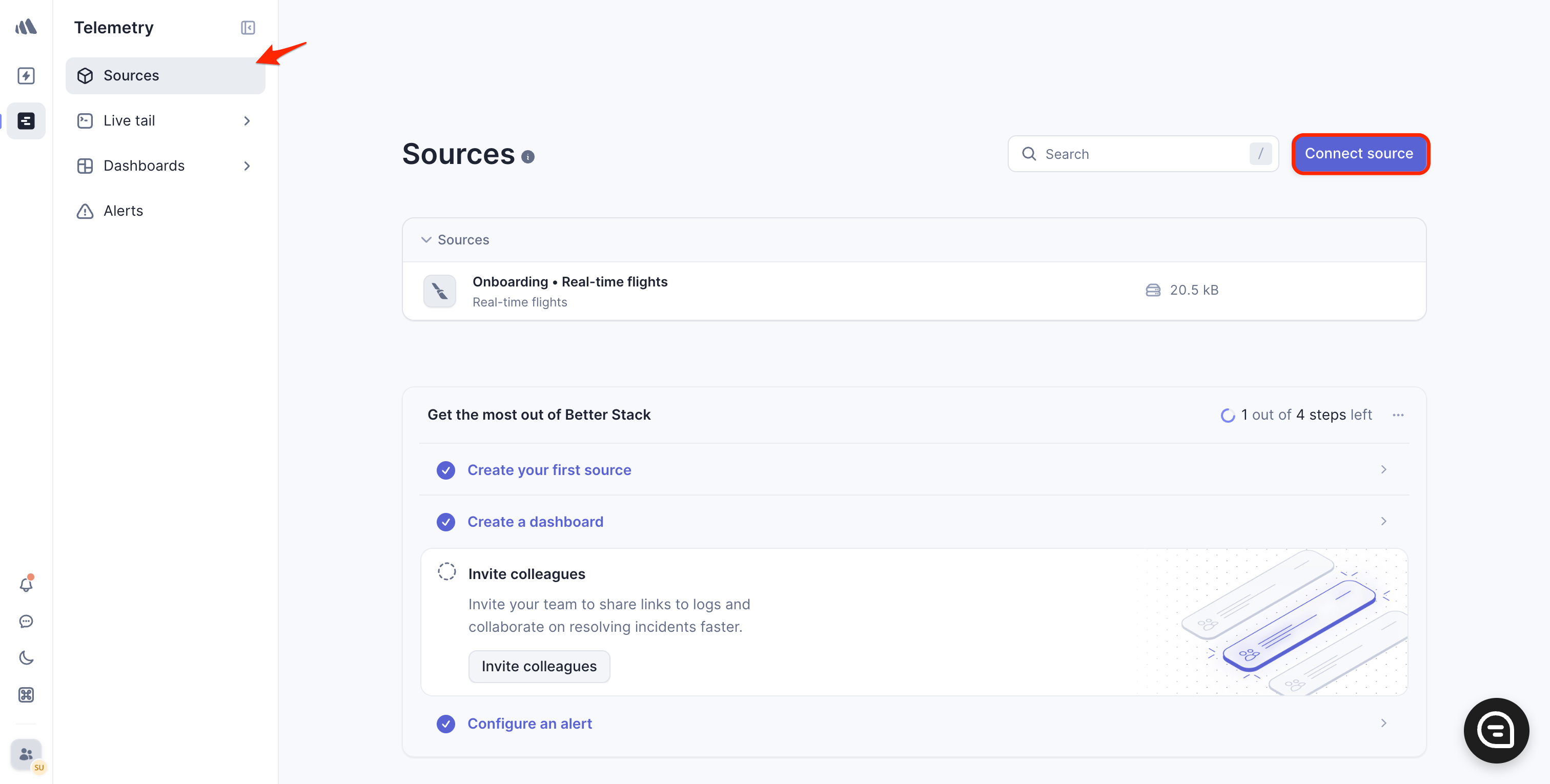 Screenshot indicating the **Connect source** button