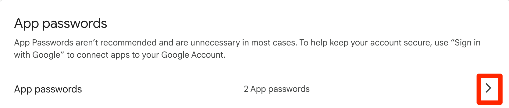 Screenshot showing the App passwords section