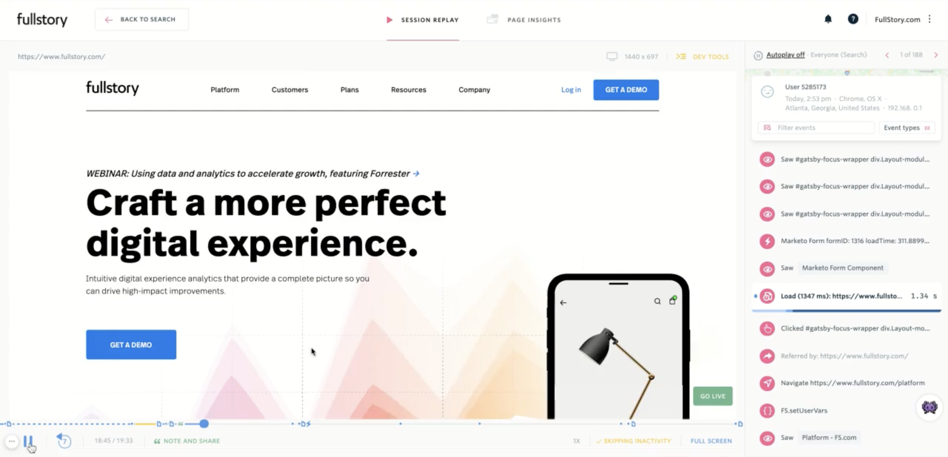 Screenshot of FullStory