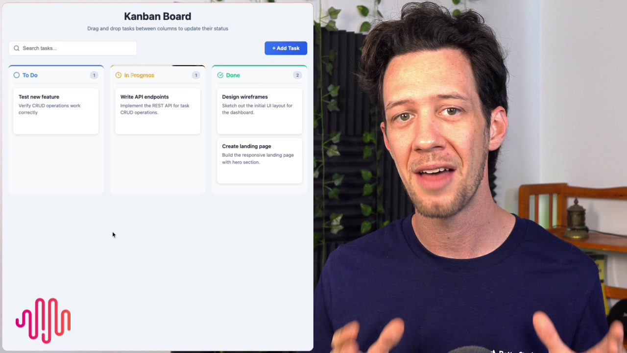A clear view of the Kanban board application created by MiniMax M2.5, which looks structurally similar to the Opus version but with a slightly different design.