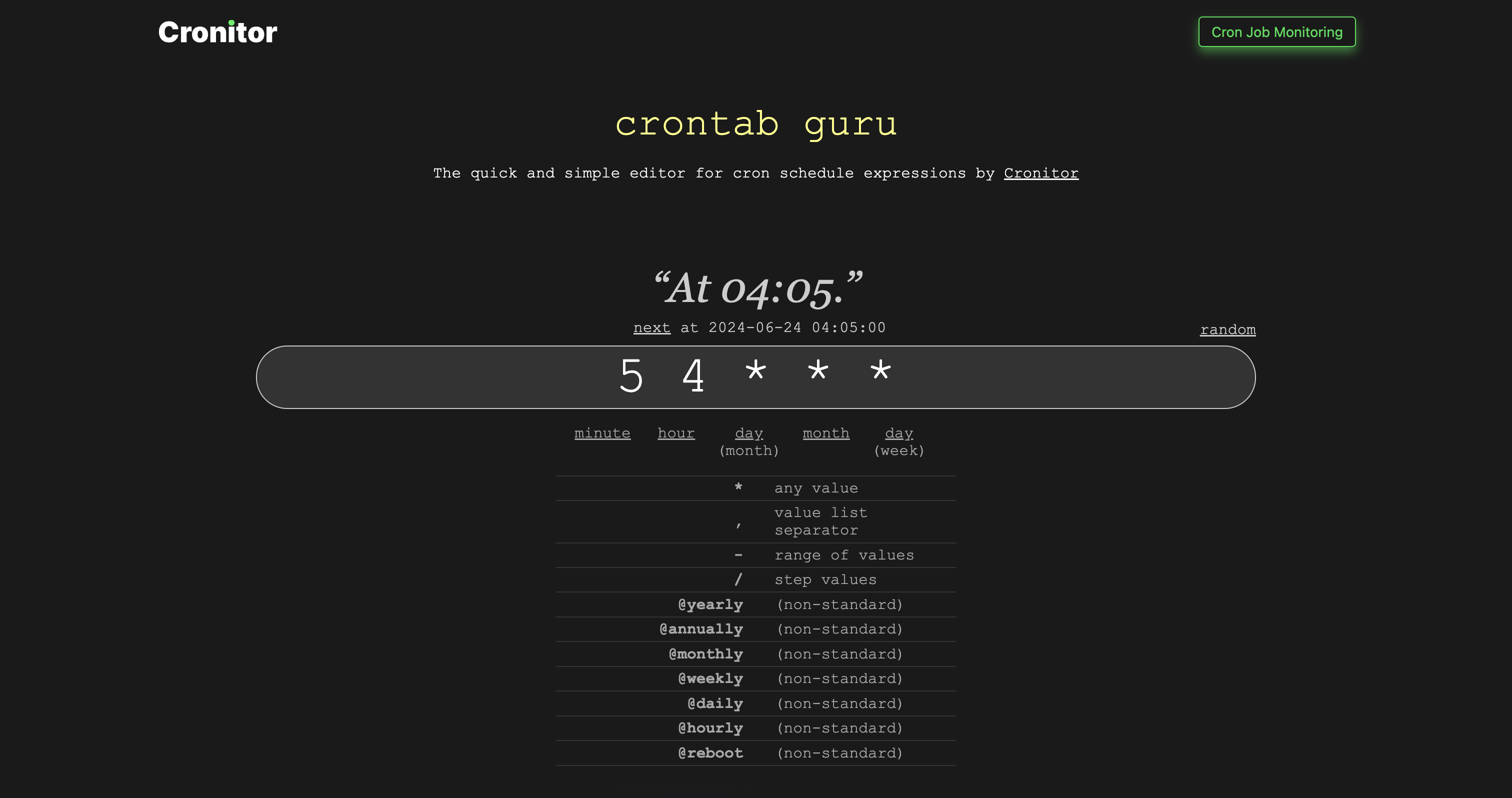 screenshot of crontab guru