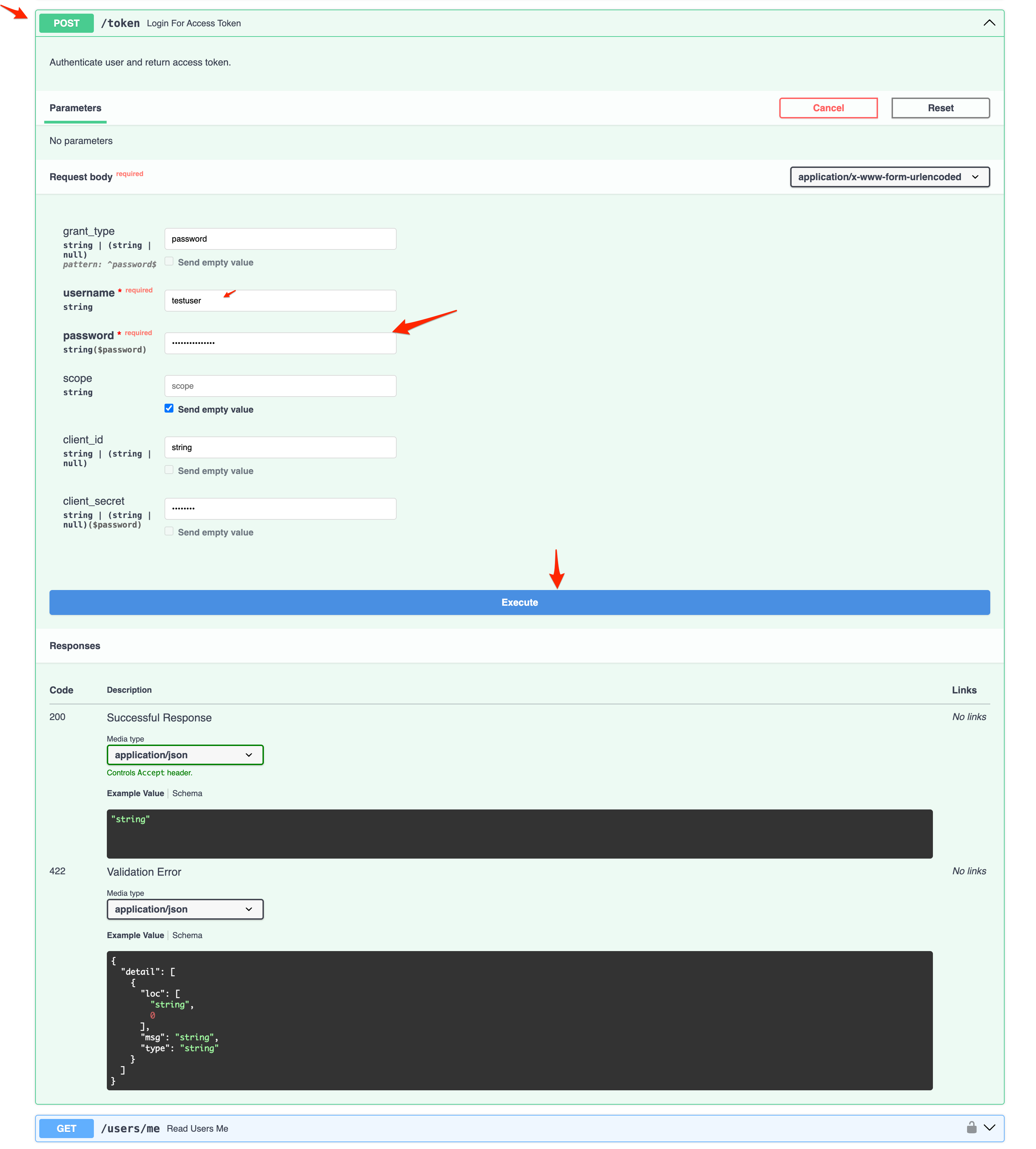 Screenshot showing login with the newly registered user credentials