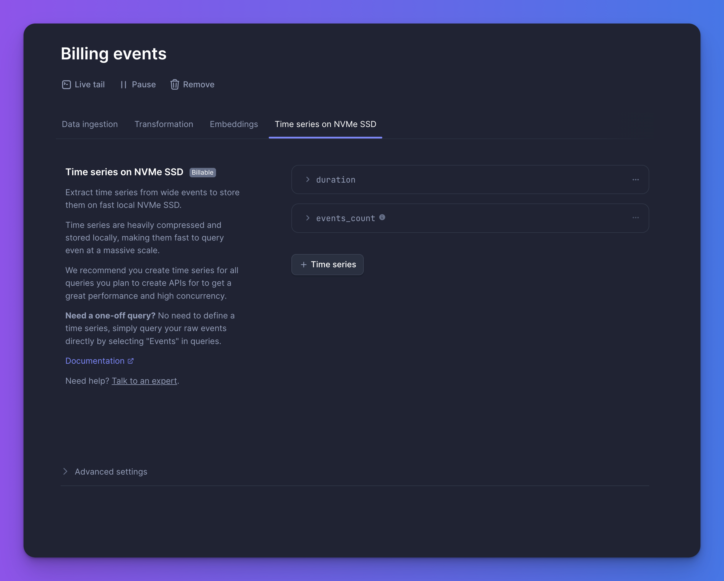 Time series on NVMe SSD example