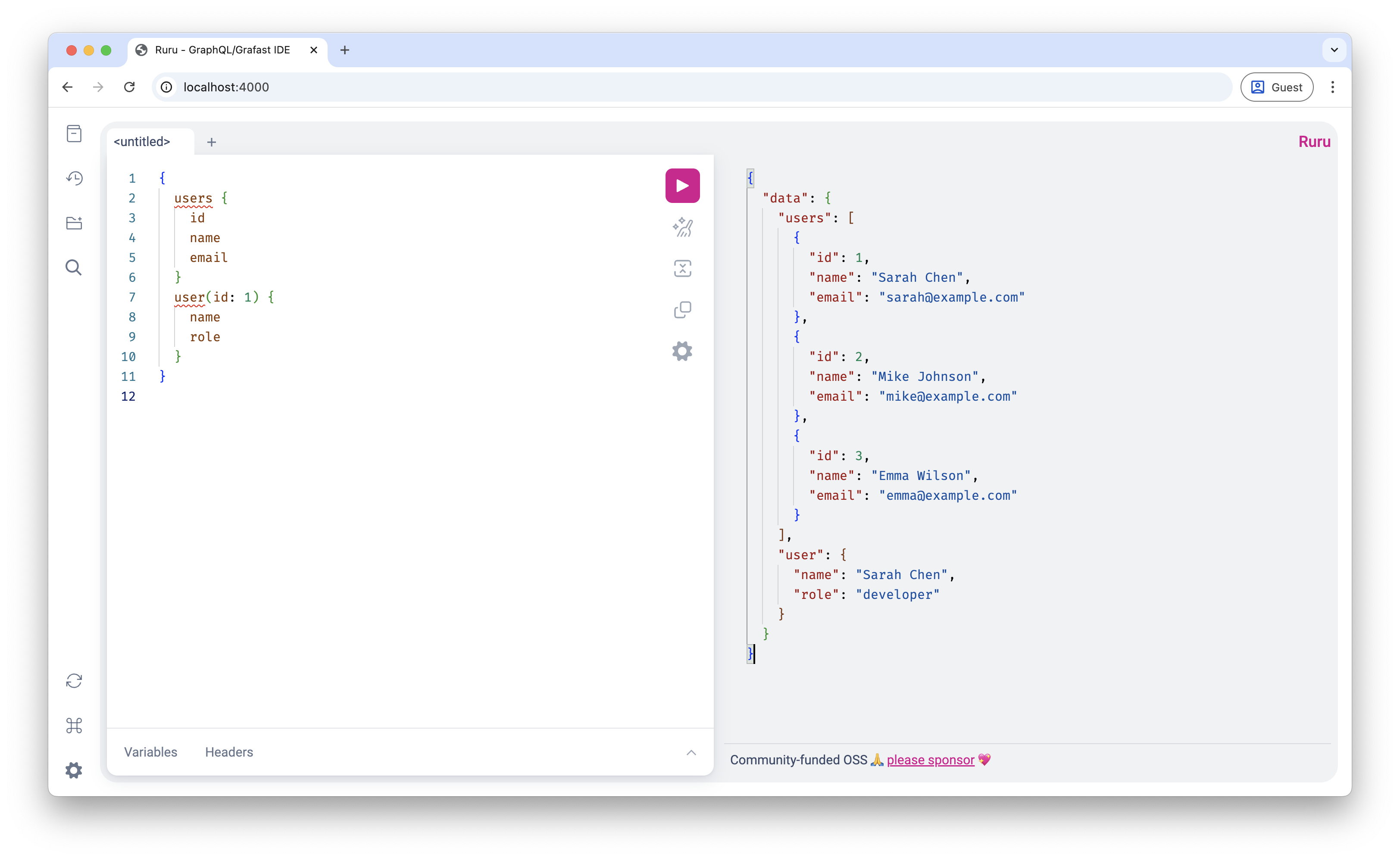 Screenshot of GraphiQL showing list query results