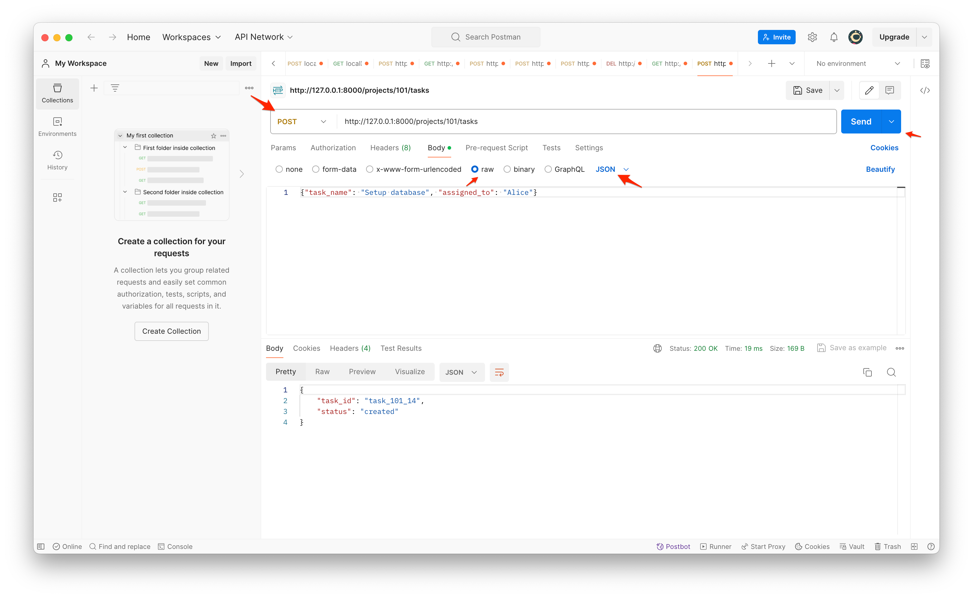 Screenshot of the response in Postman