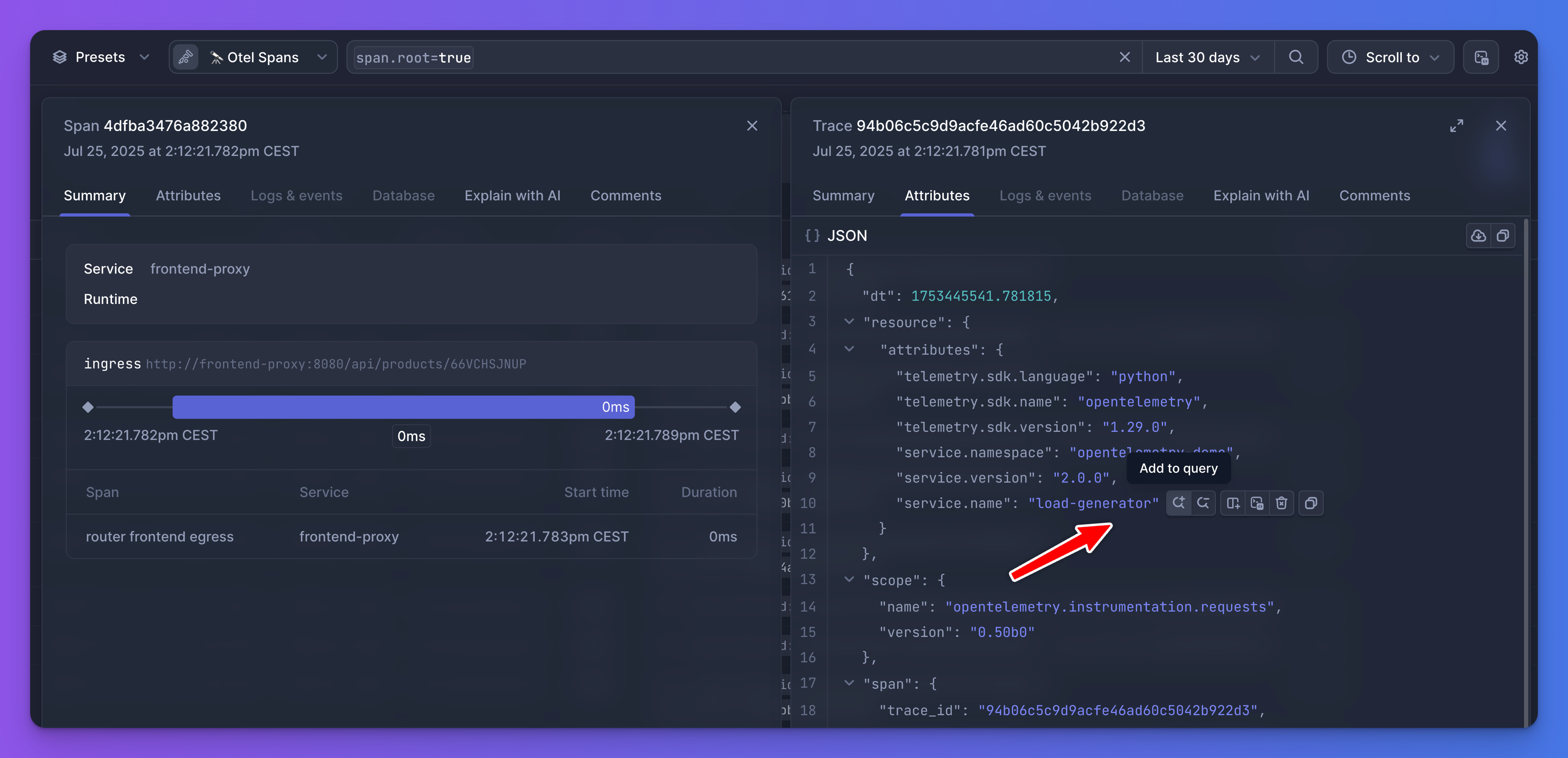 Filtering by attributes in Tracing
