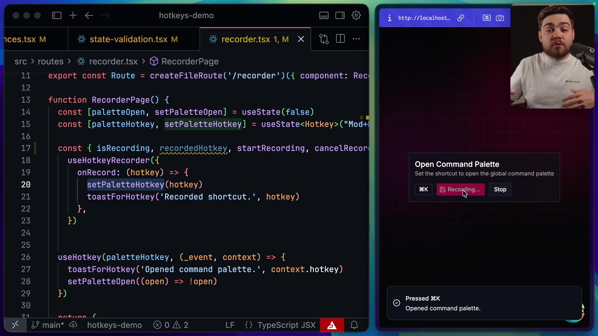 The UI for a hotkey recorder, showing a "Recording..." state while waiting for the user to press a key combination.